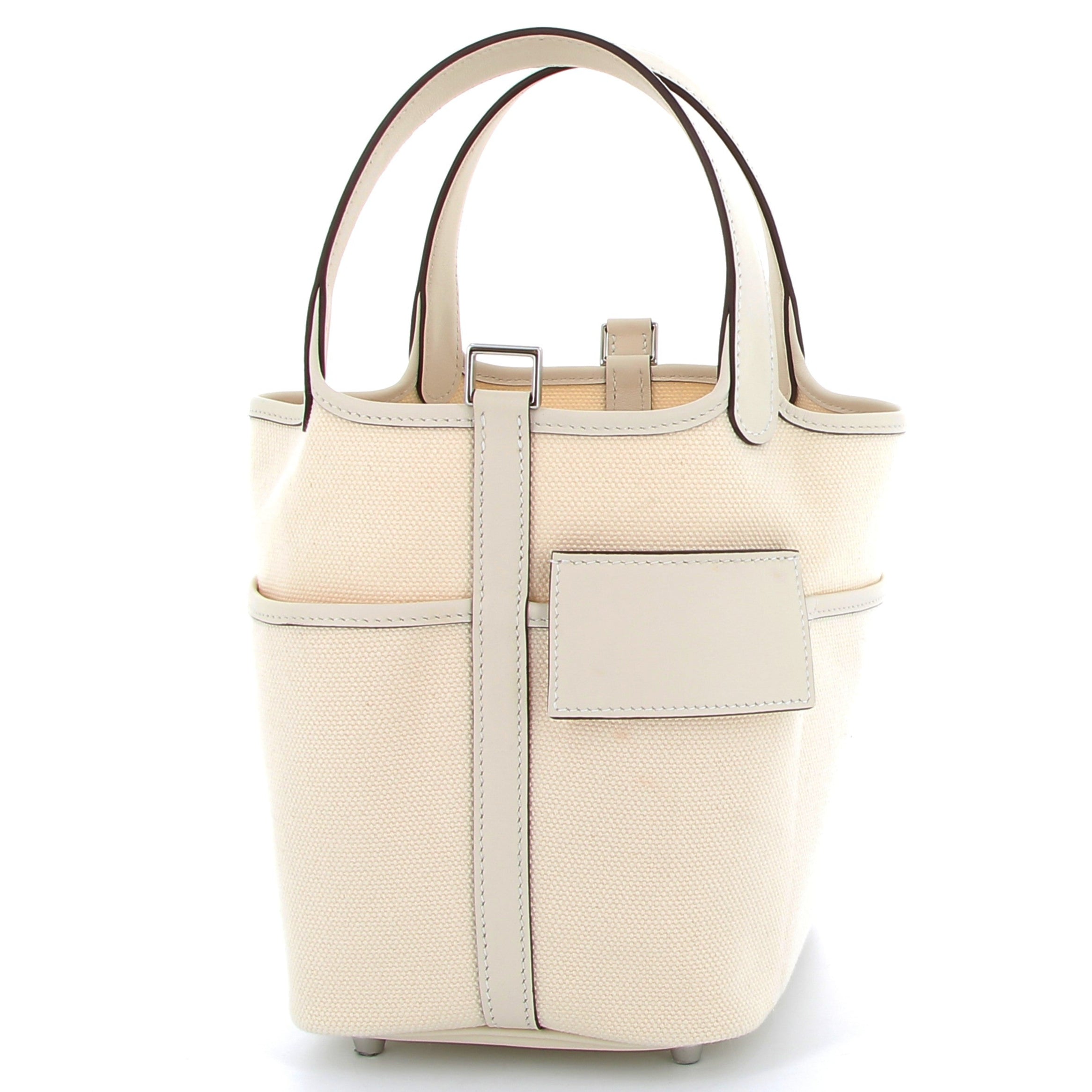 HERMÈS Picotin 18 Cargo Ecru/Nata Cuir Swift/Toile Finition Palladié