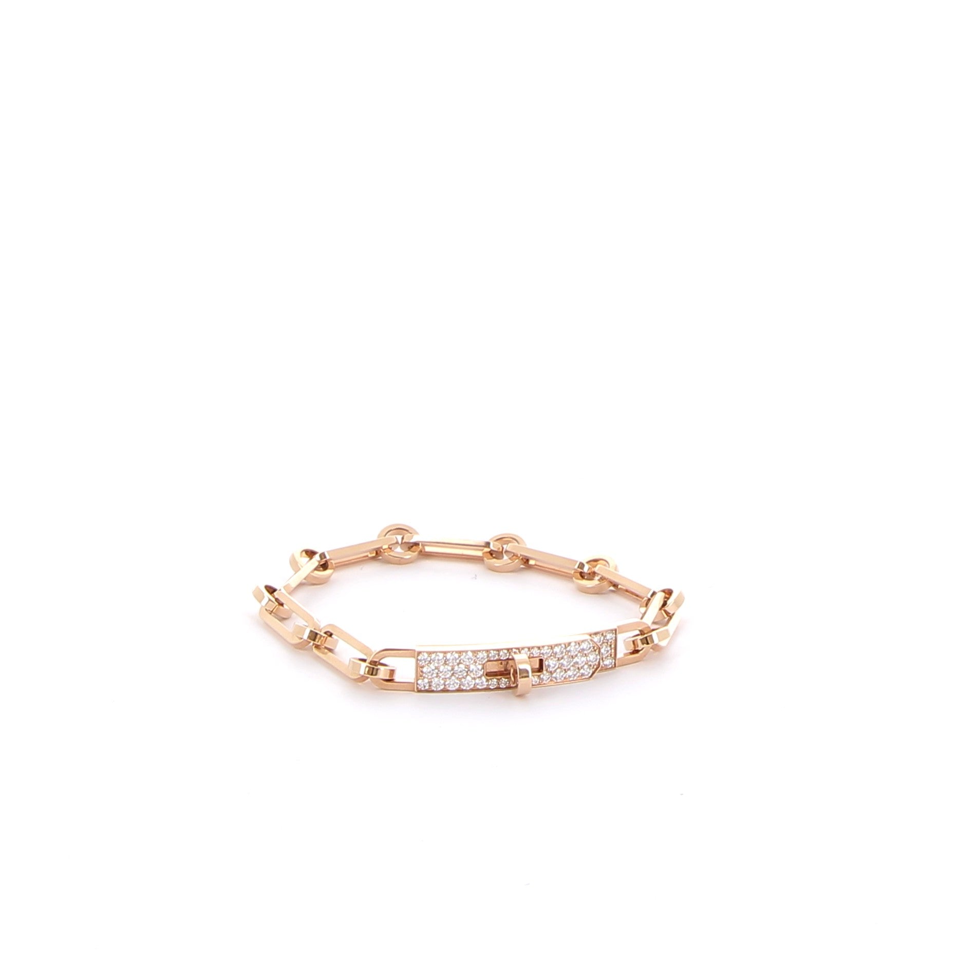 HERMÈS Bracelet Kelly Chaîne Petit Modèle Or Rose serti de diamants