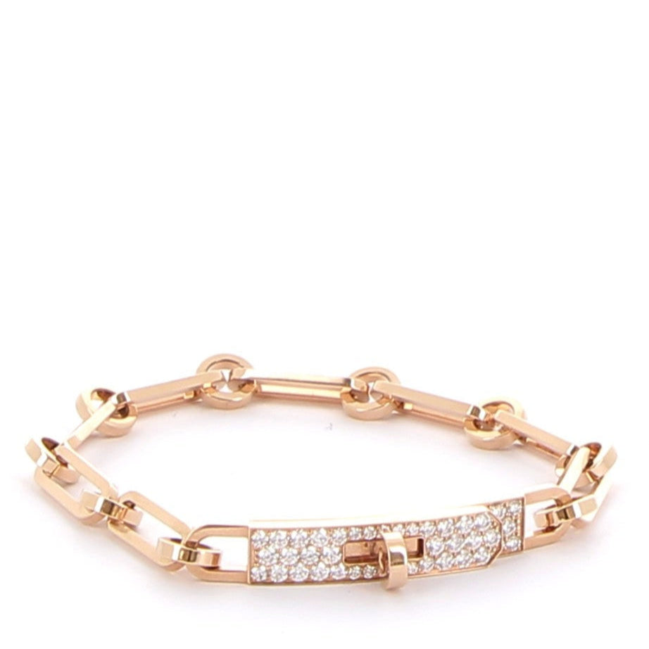 HERMÈS Bracelet Kelly Chaîne Petit Modèle Or Rose serti de diamants