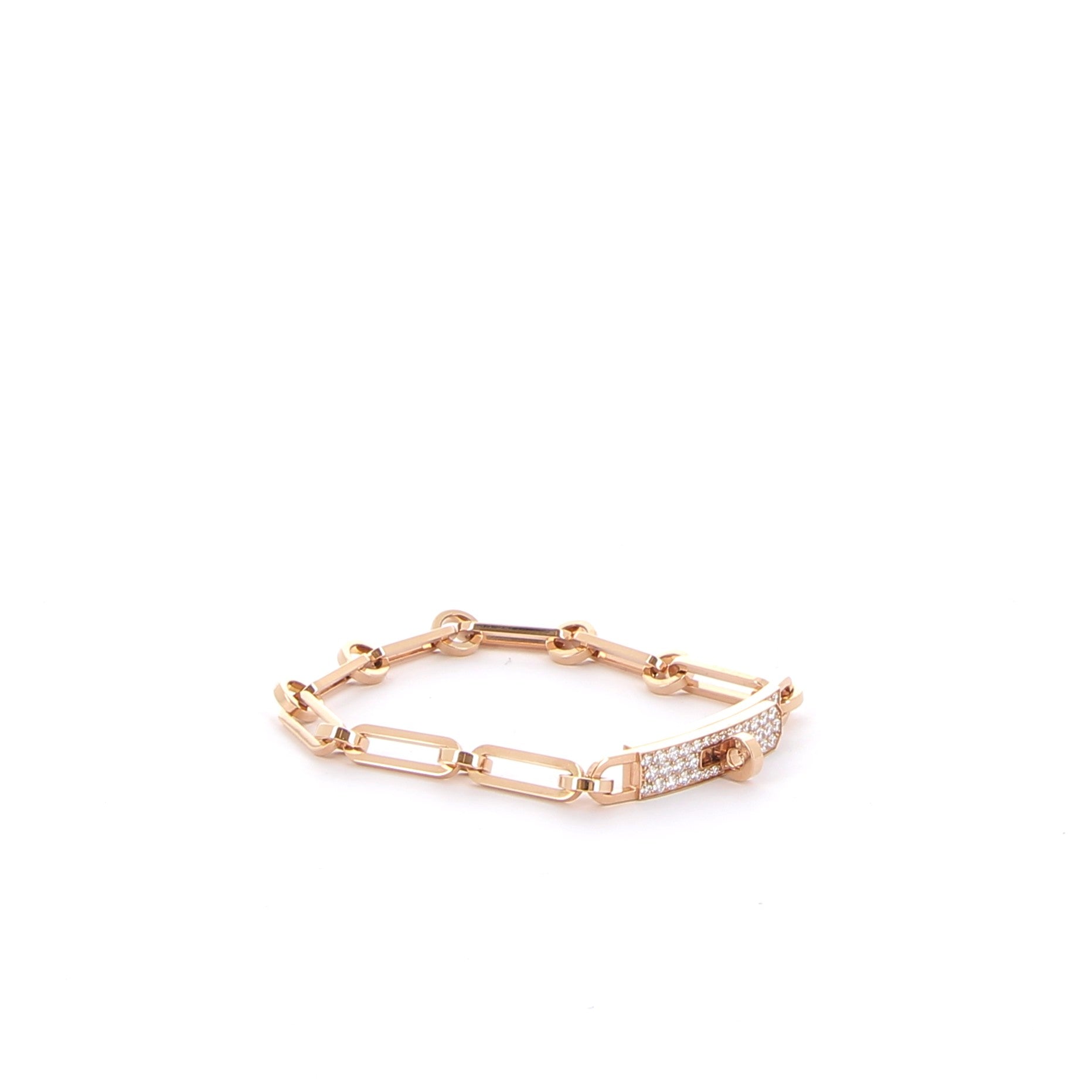 HERMÈS Bracelet Kelly Chaîne Petit Modèle Or Rose serti de diamants