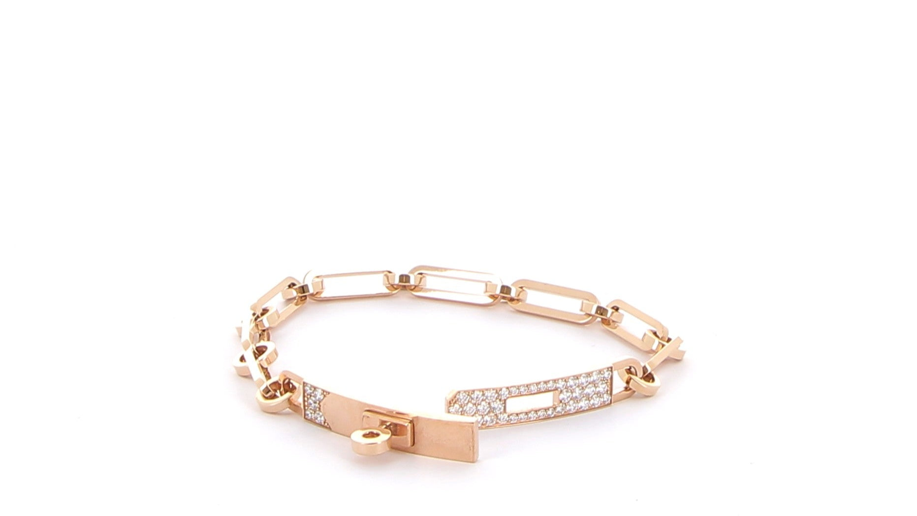 HERMÈS Kelly Chain Bracelet Small Model Rose Gold set with diamonds
