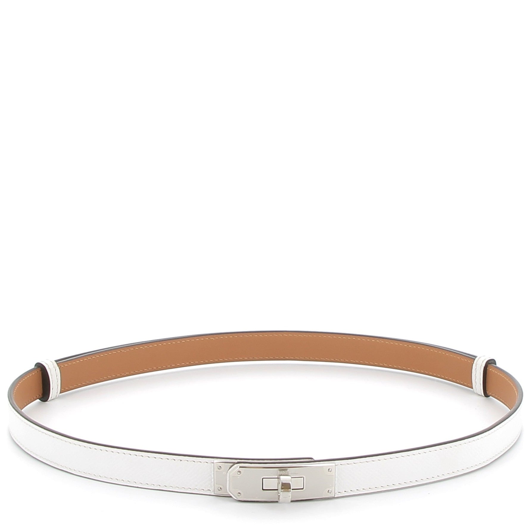HERMÈS Ceinture Kelly en cuir Epsom blanc avec bijouterie palladium