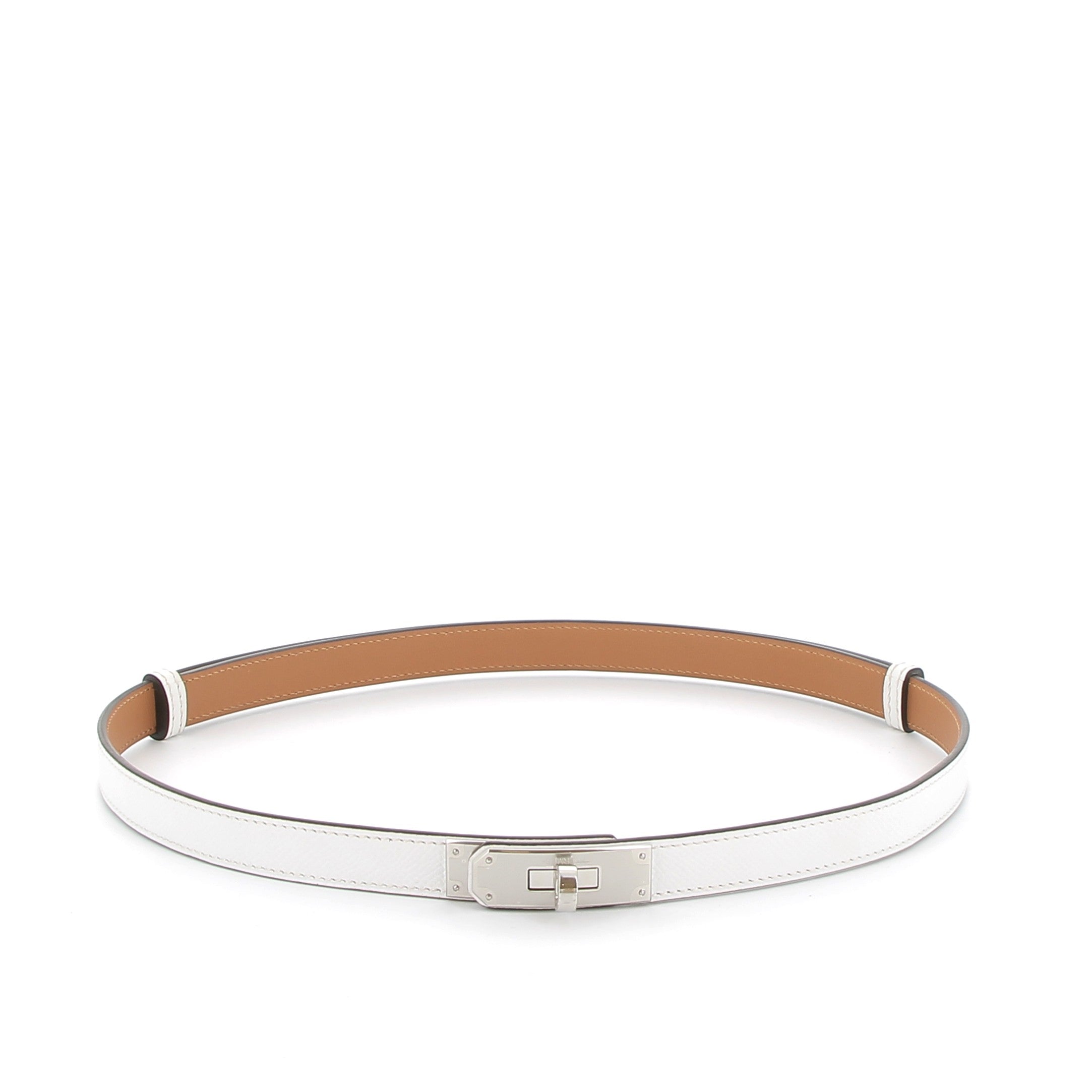 HERMÈS Ceinture Kelly en cuir Epsom blanc avec bijouterie palladium