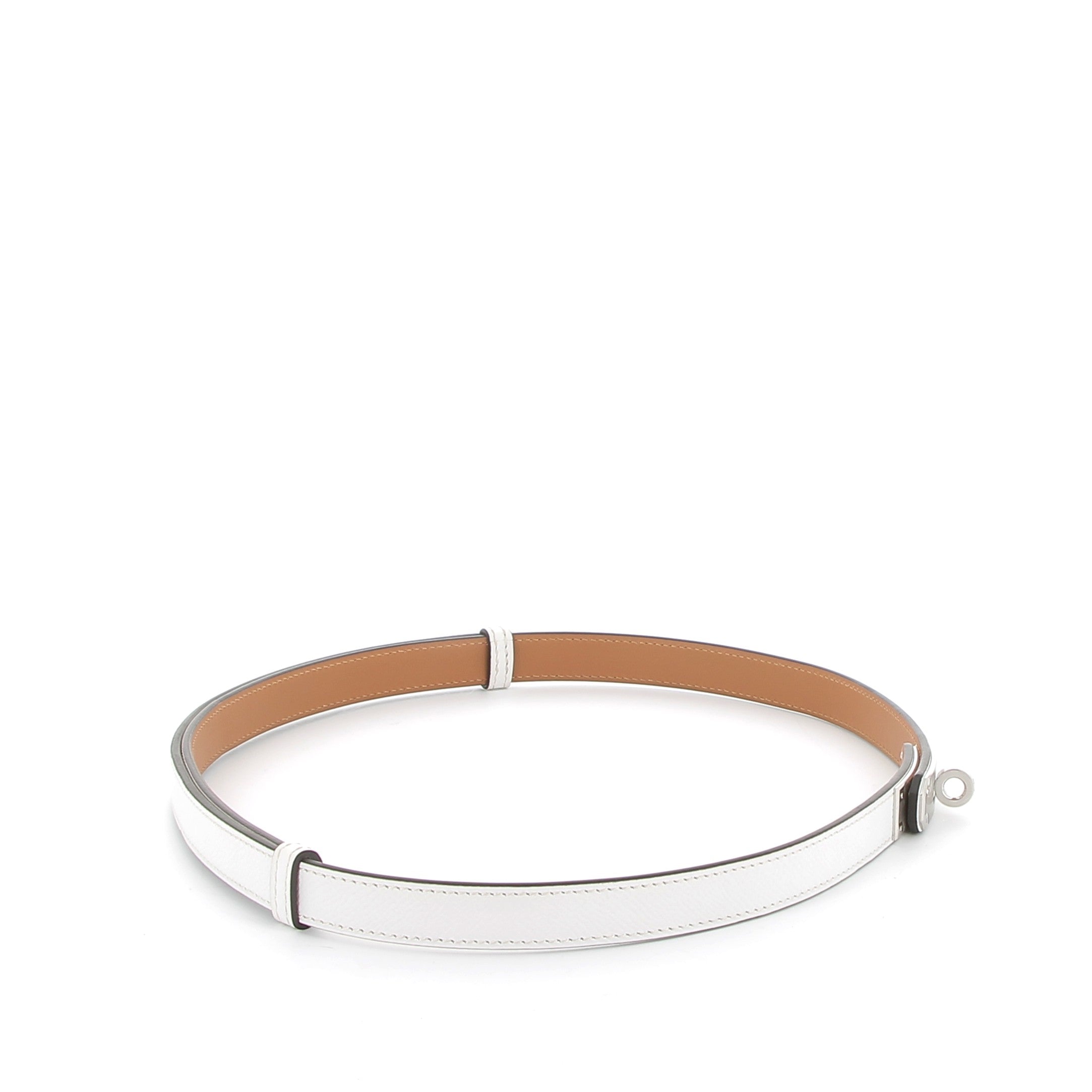 HERMÈS Ceinture Kelly en cuir Epsom blanc avec bijouterie palladium