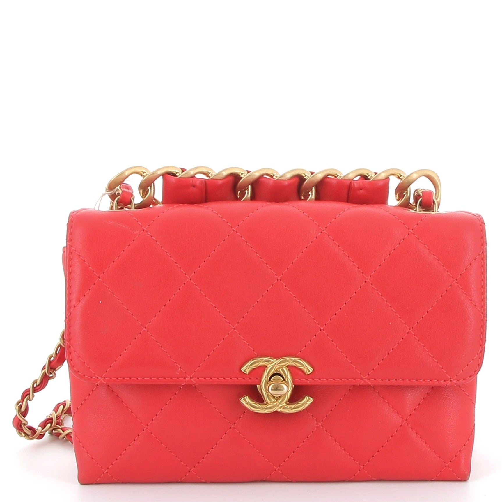 CHANEL Mini Sac Cuir Rouge Matelassé