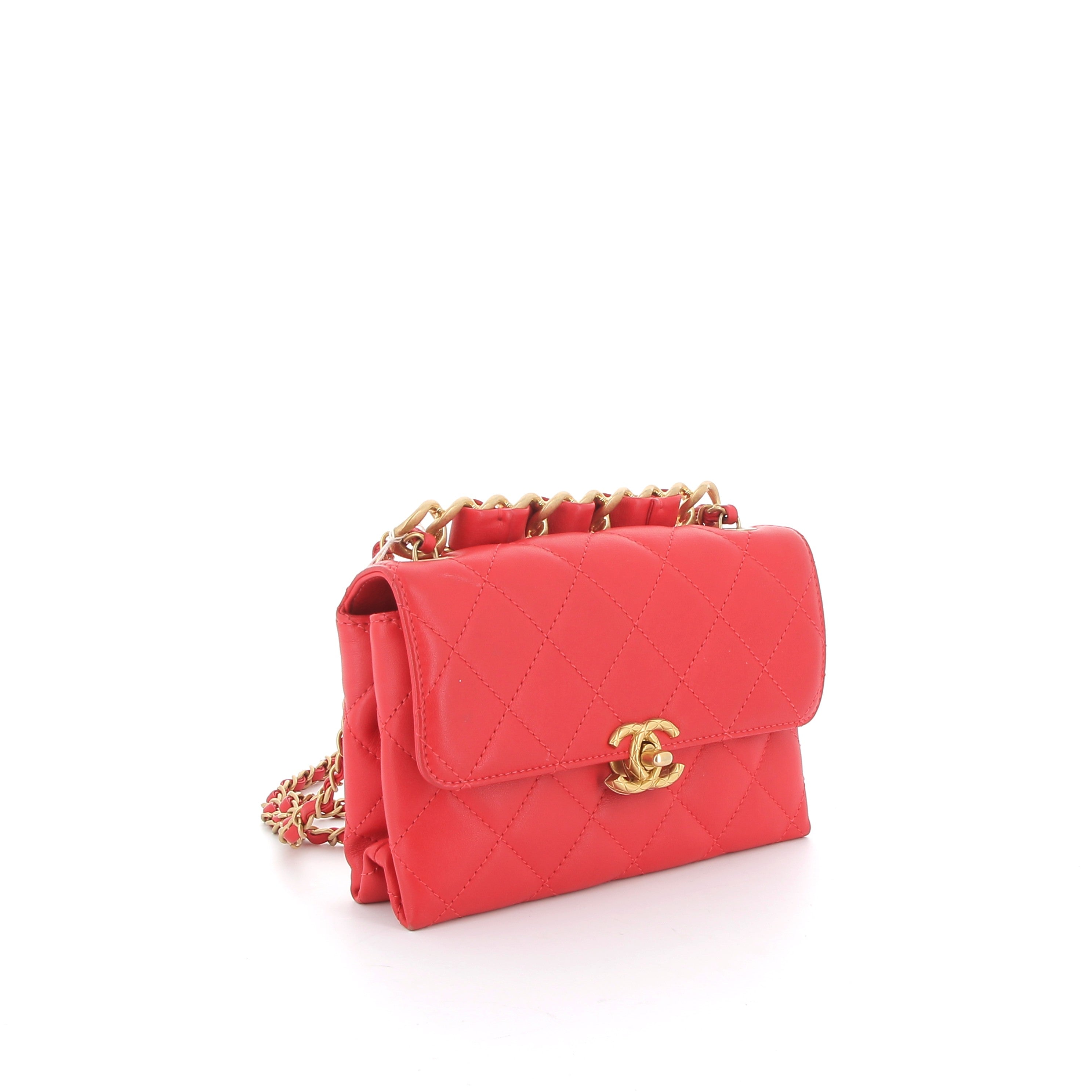 CHANEL Mini Sac Cuir Rouge Matelassé