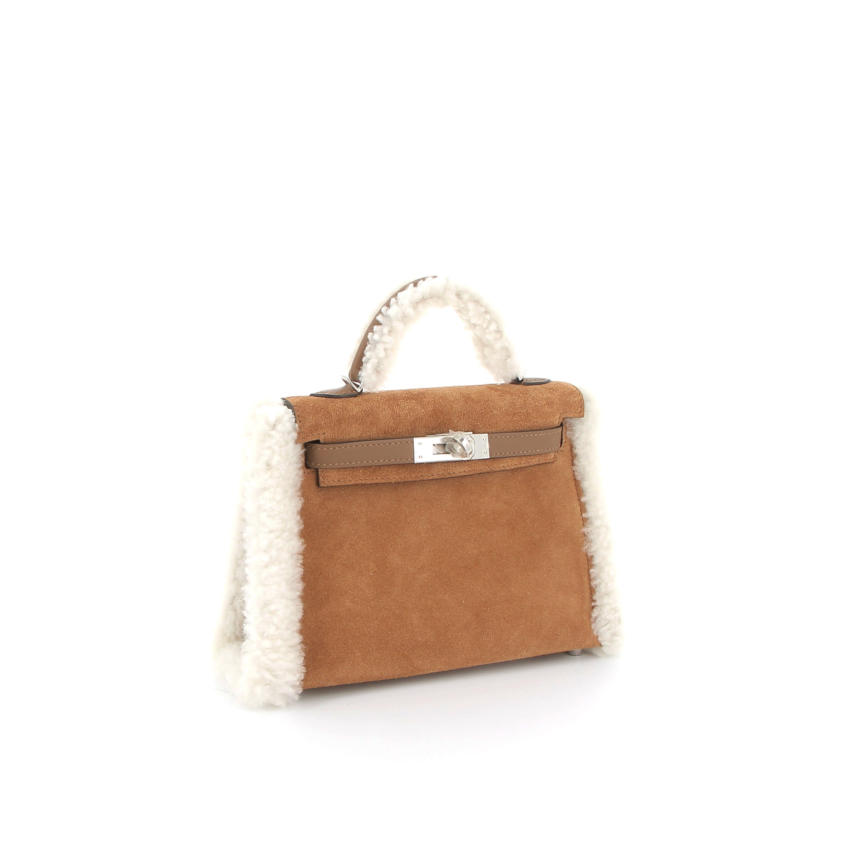 Hermès Kelly 20 Alézan Pluch Grizzly/Swift Finition Palladié