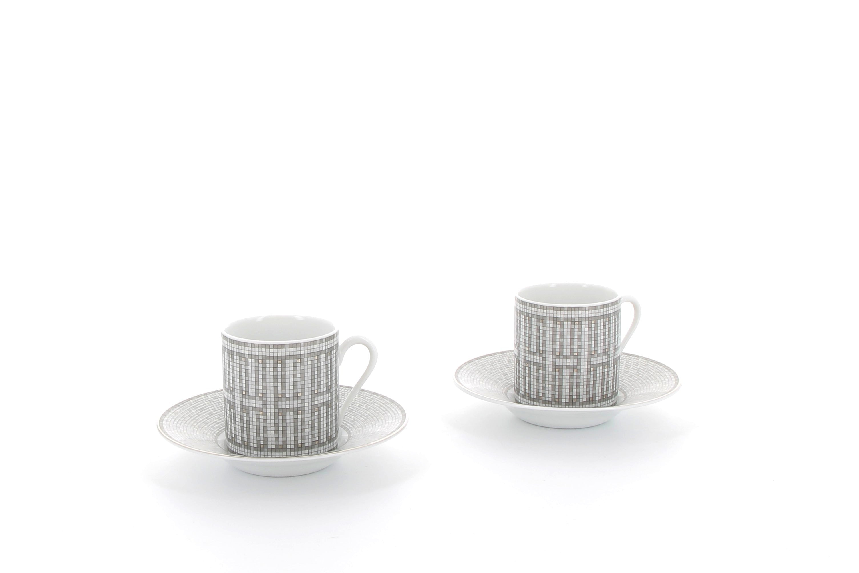 Tasse à café et soucoupe Mosaïque au 24 platine