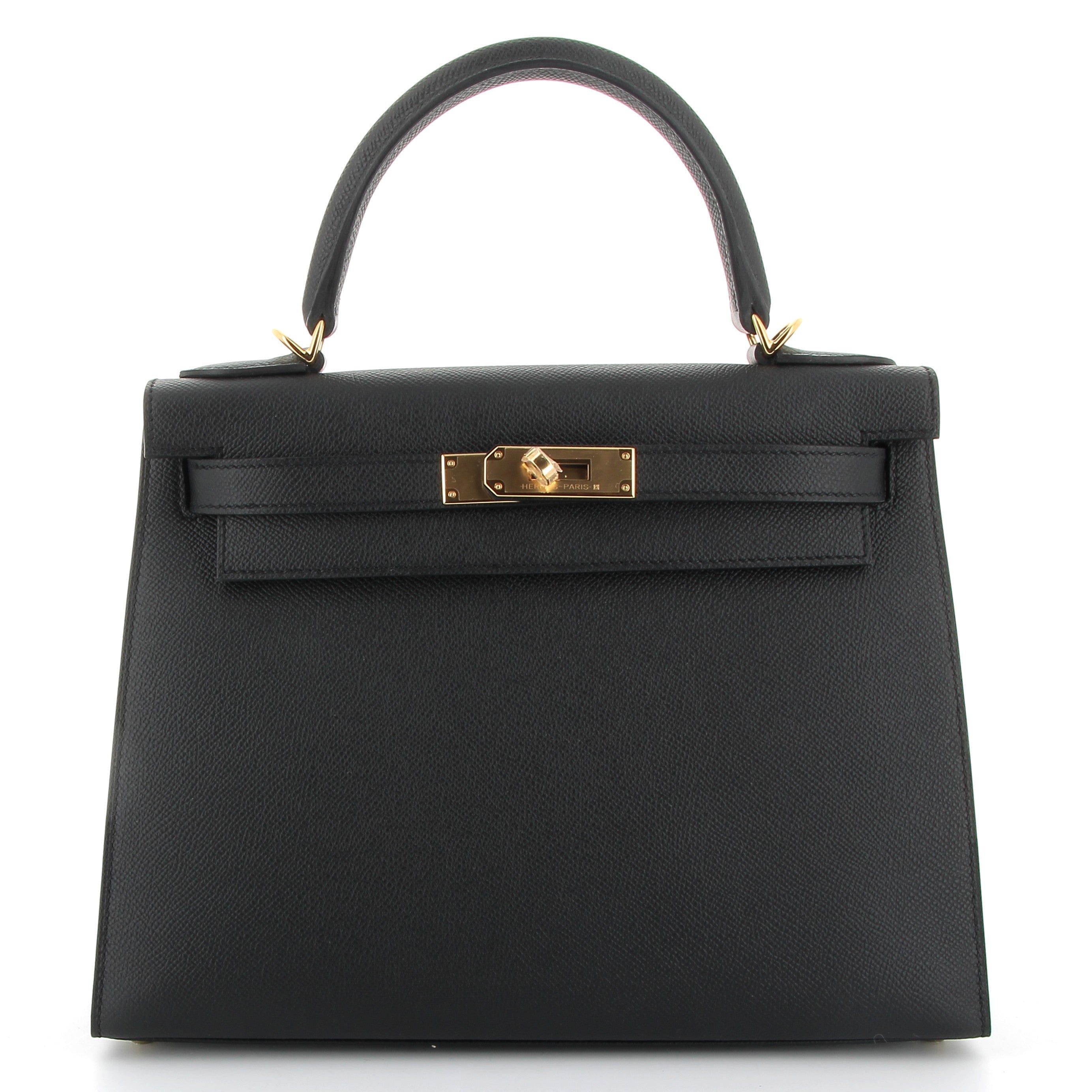 HERMES Kelly 28 Noir Epsom Finition Or jaune