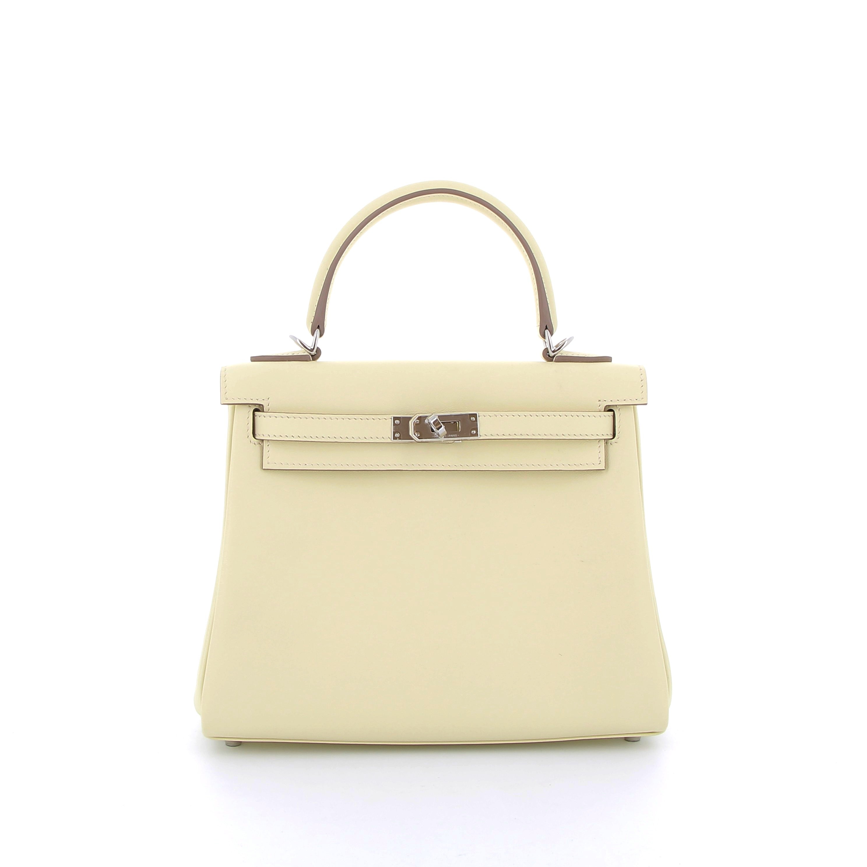 HERMES Kelly 25 Jaune Milton Swift Finition Palladié