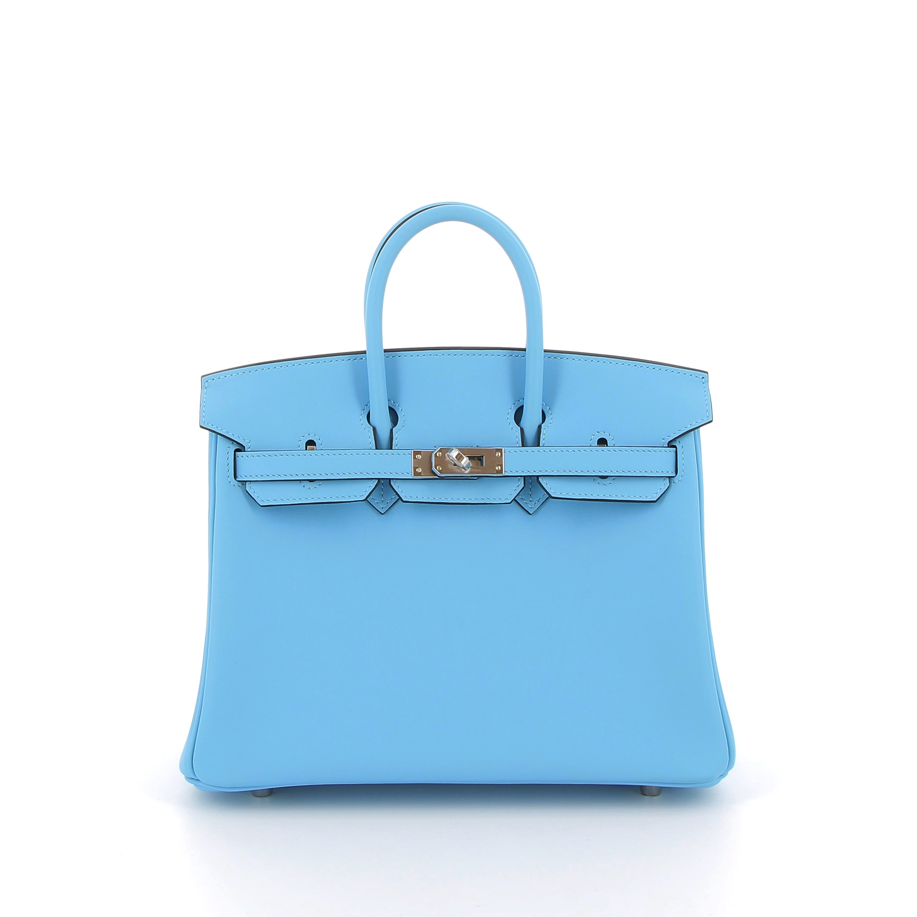 HERMES Birkin 25 Bleu Céleste Swift Finition Palladié
