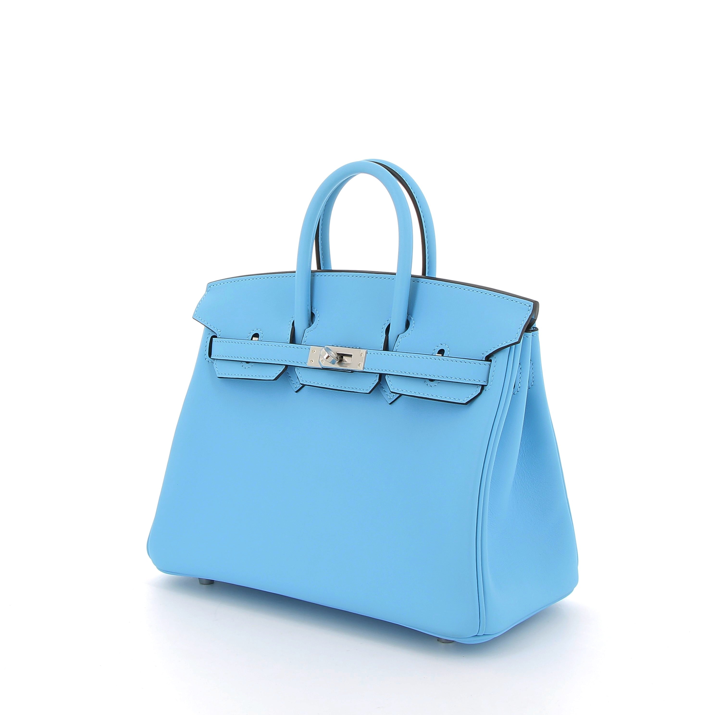 HERMES Birkin 25 Bleu Céleste Swift Finition Palladié