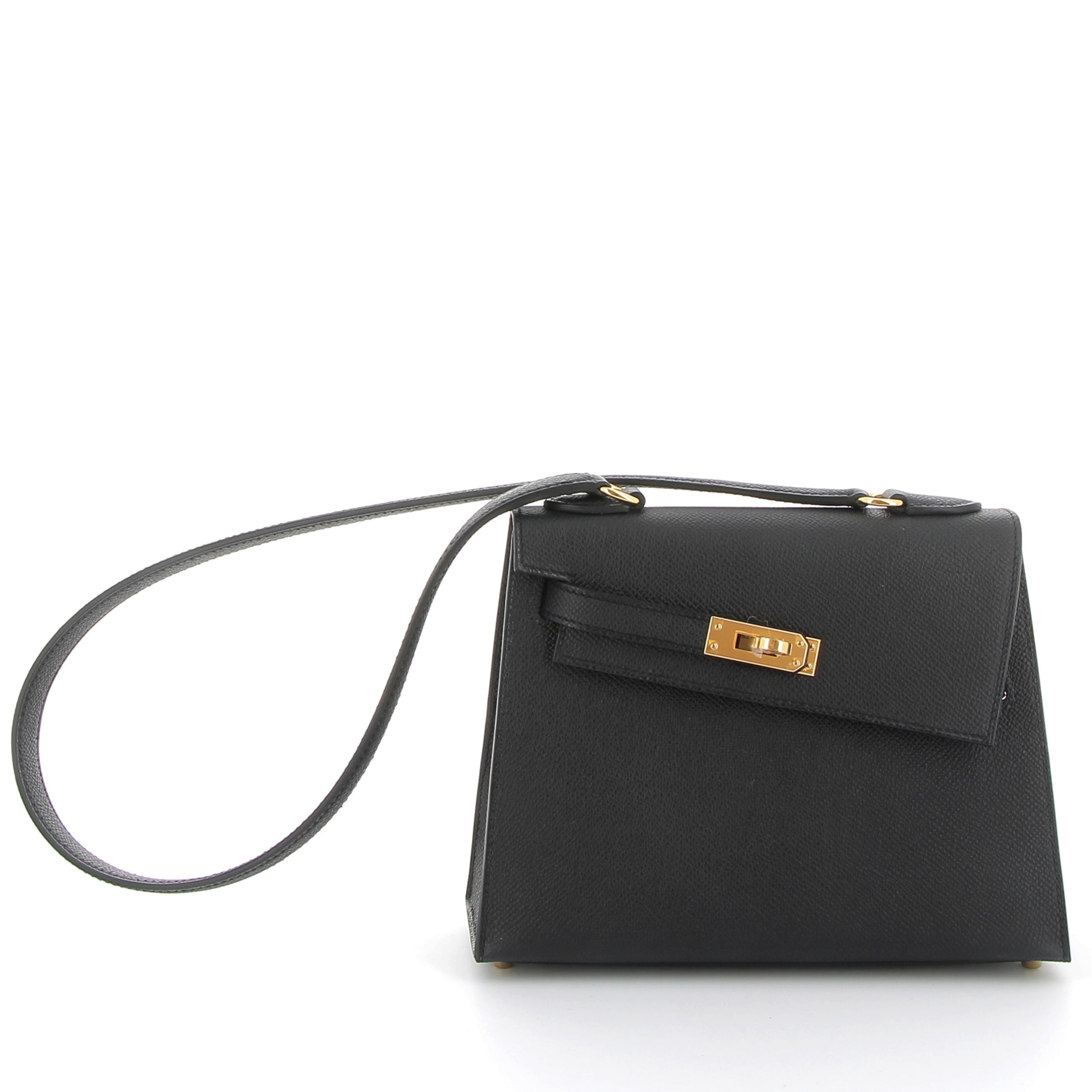 HERMES Kelly Sellier En Désordre 20 Noir Epsom Finition Dorée