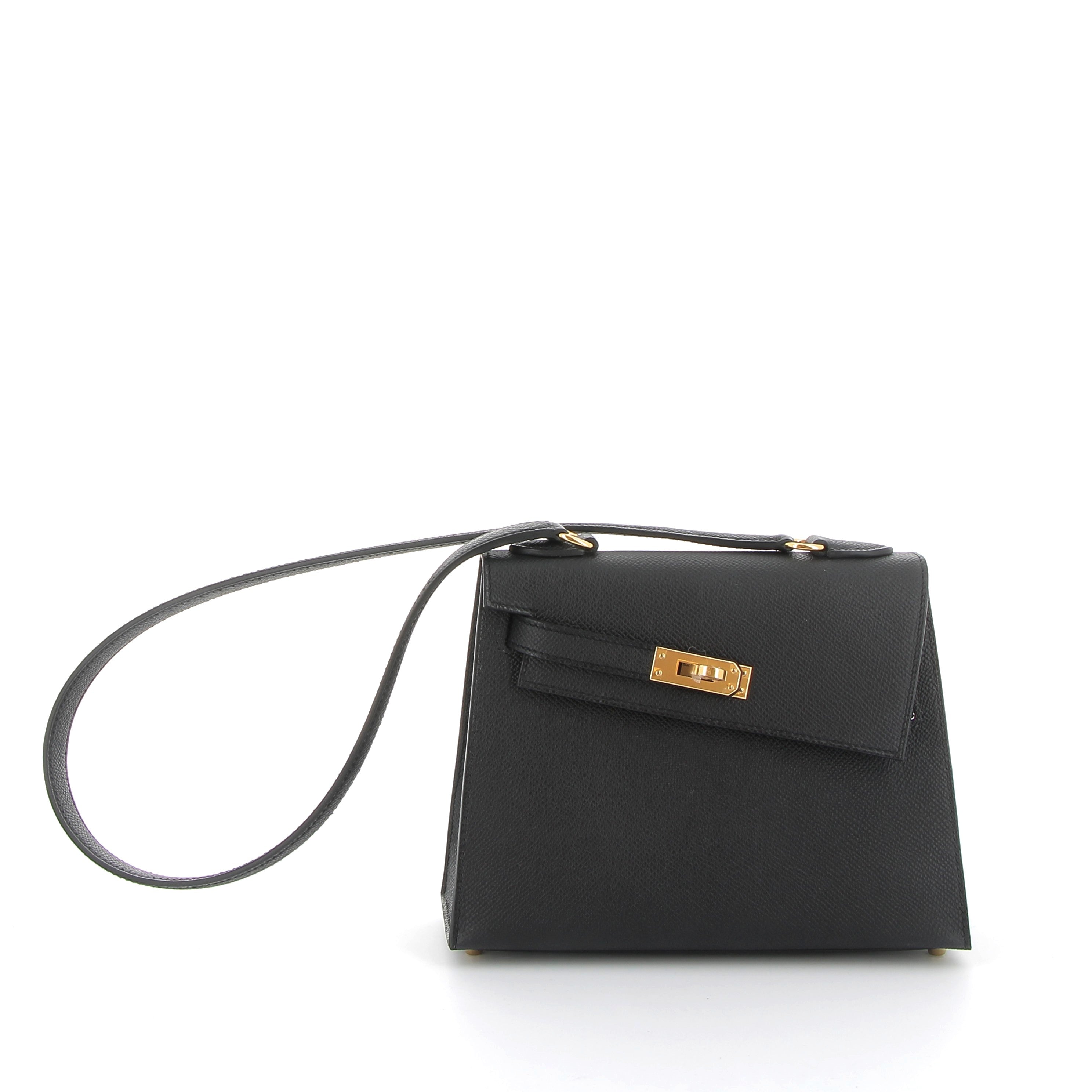 HERMES Kelly Sellier En Désordre 20 Noir Epsom Finition Dorée