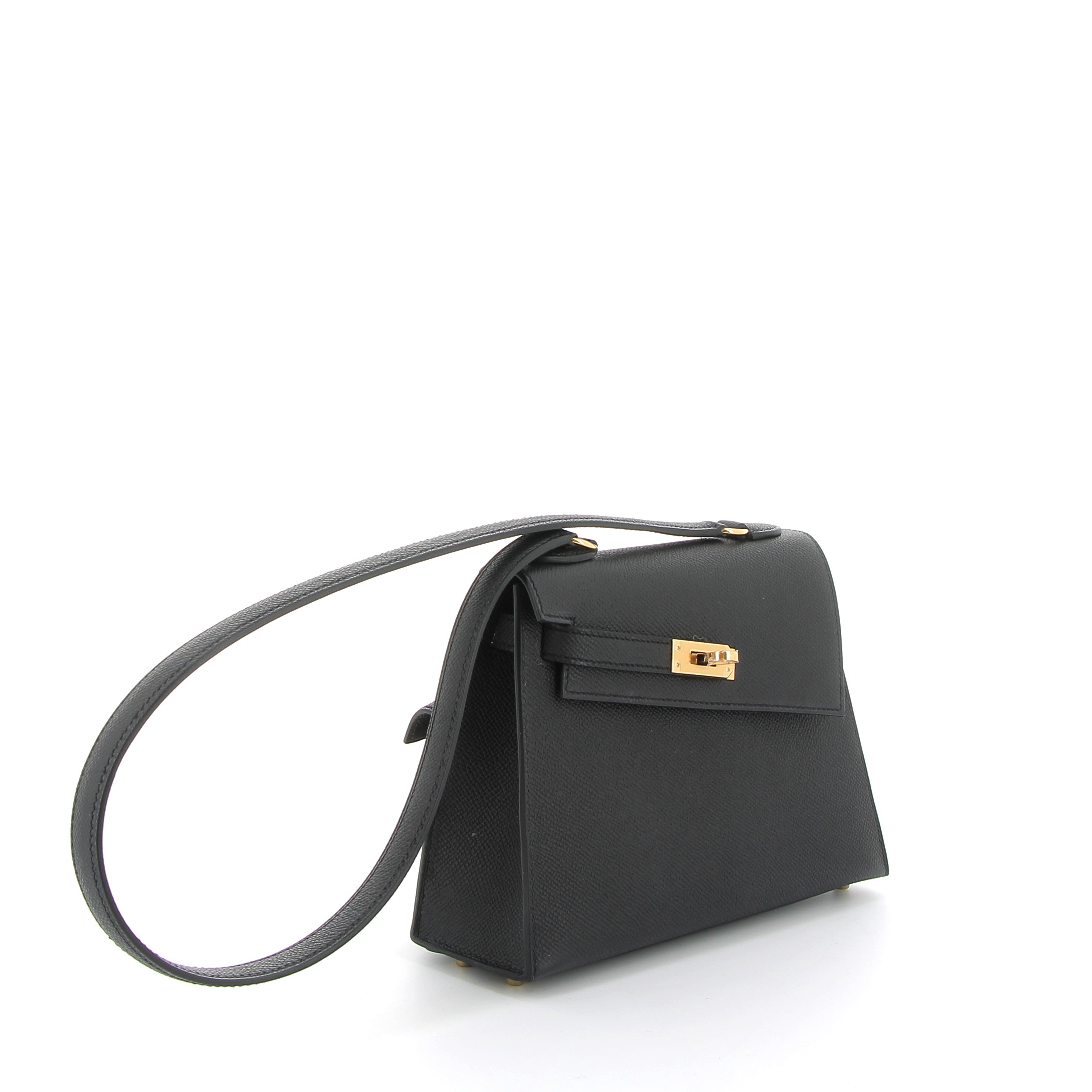 HERMES Kelly Sellier En Désordre 20 Noir Epsom Finition Dorée