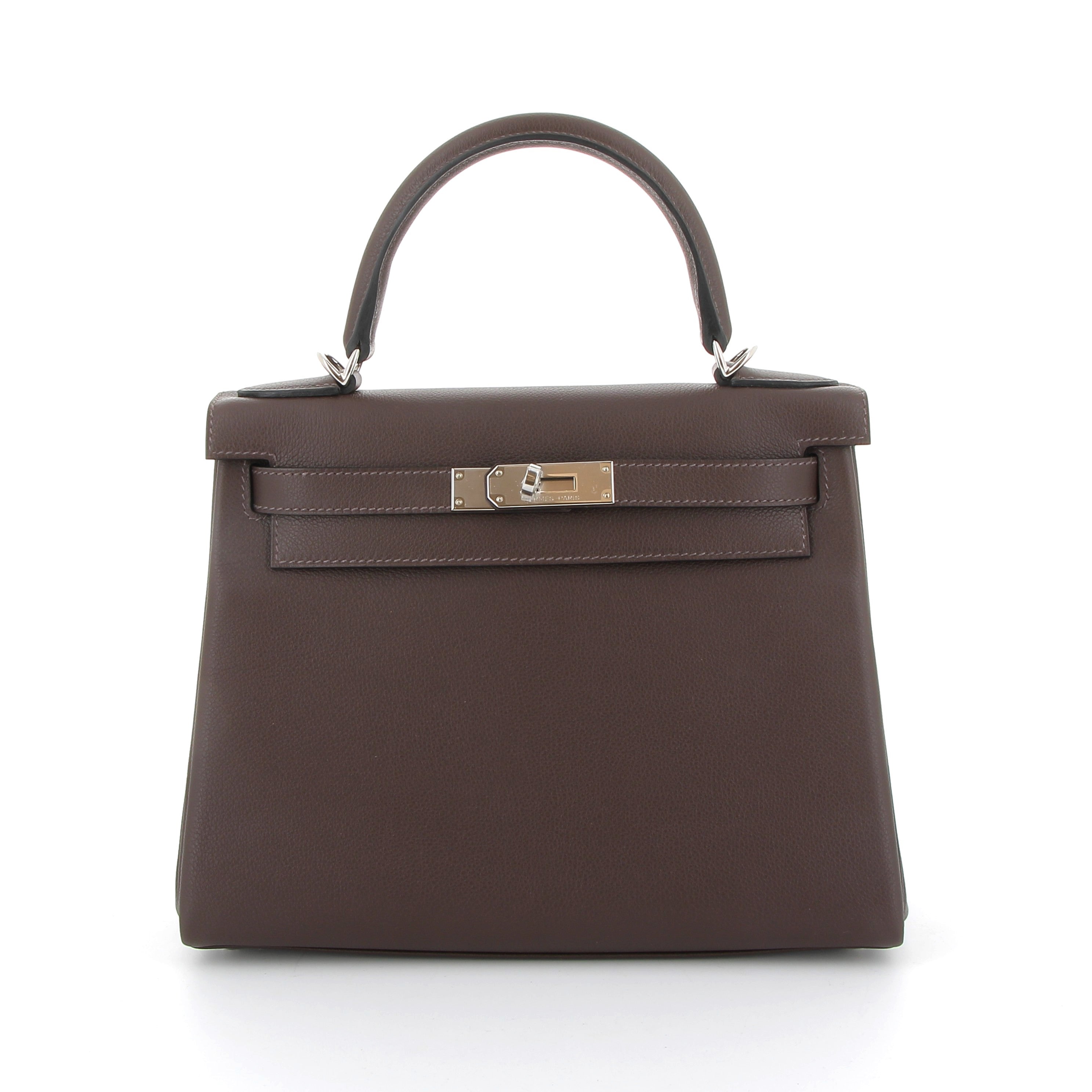 HERMES Kelly 28 Moka Evercolor Finition Palladié