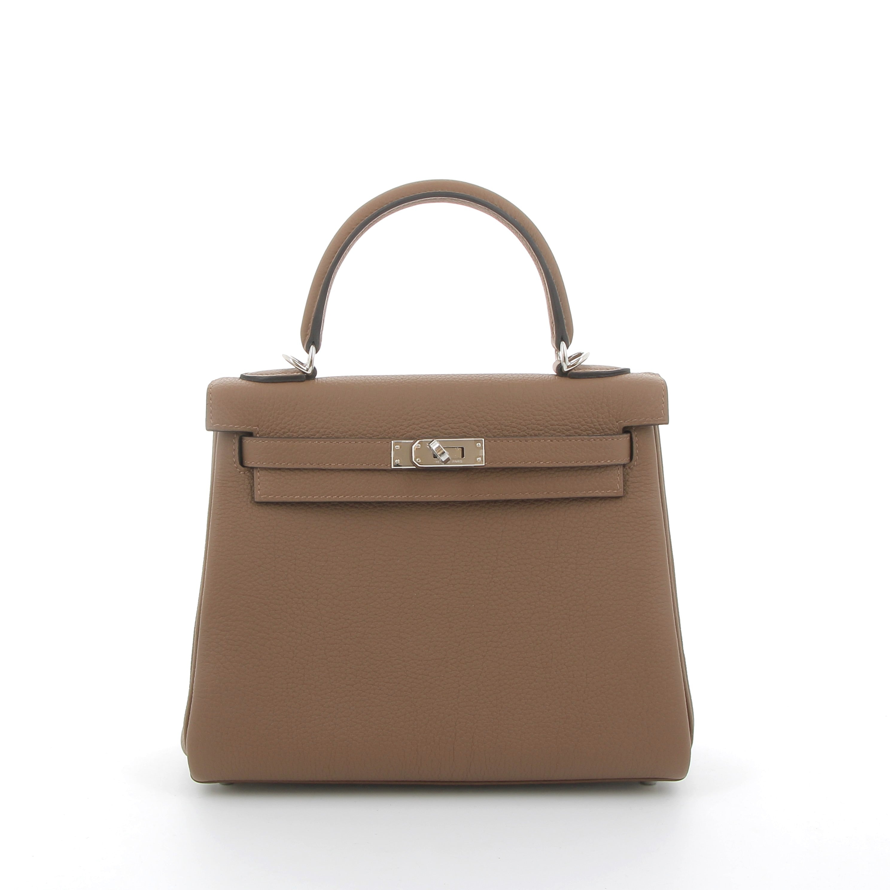 HERMES Kelly 25 Alezan 2 en 1 Strap Beige Marfa Togo Finition Palladié