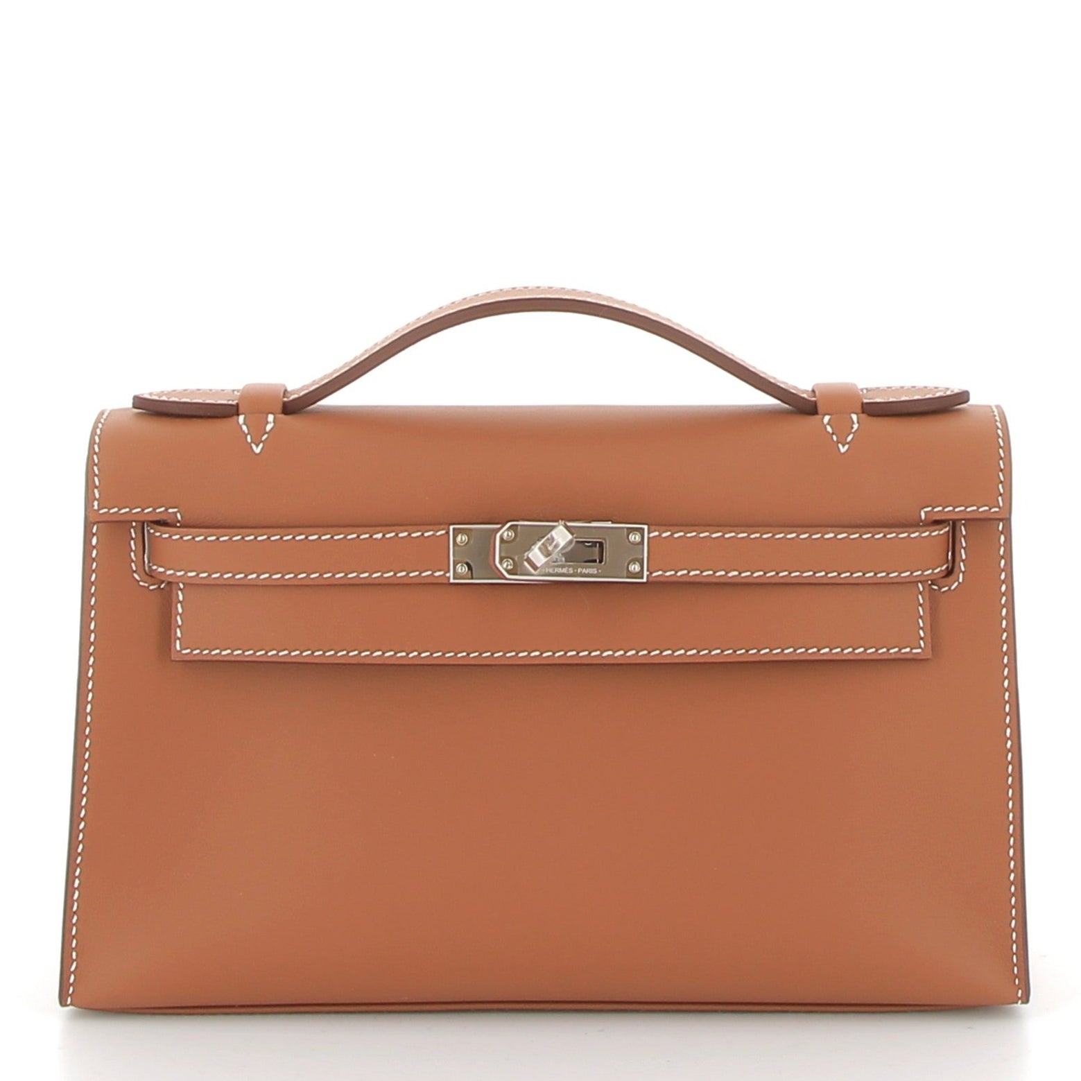 HERMES Kelly Pochette Gold Swift Finition Palladié