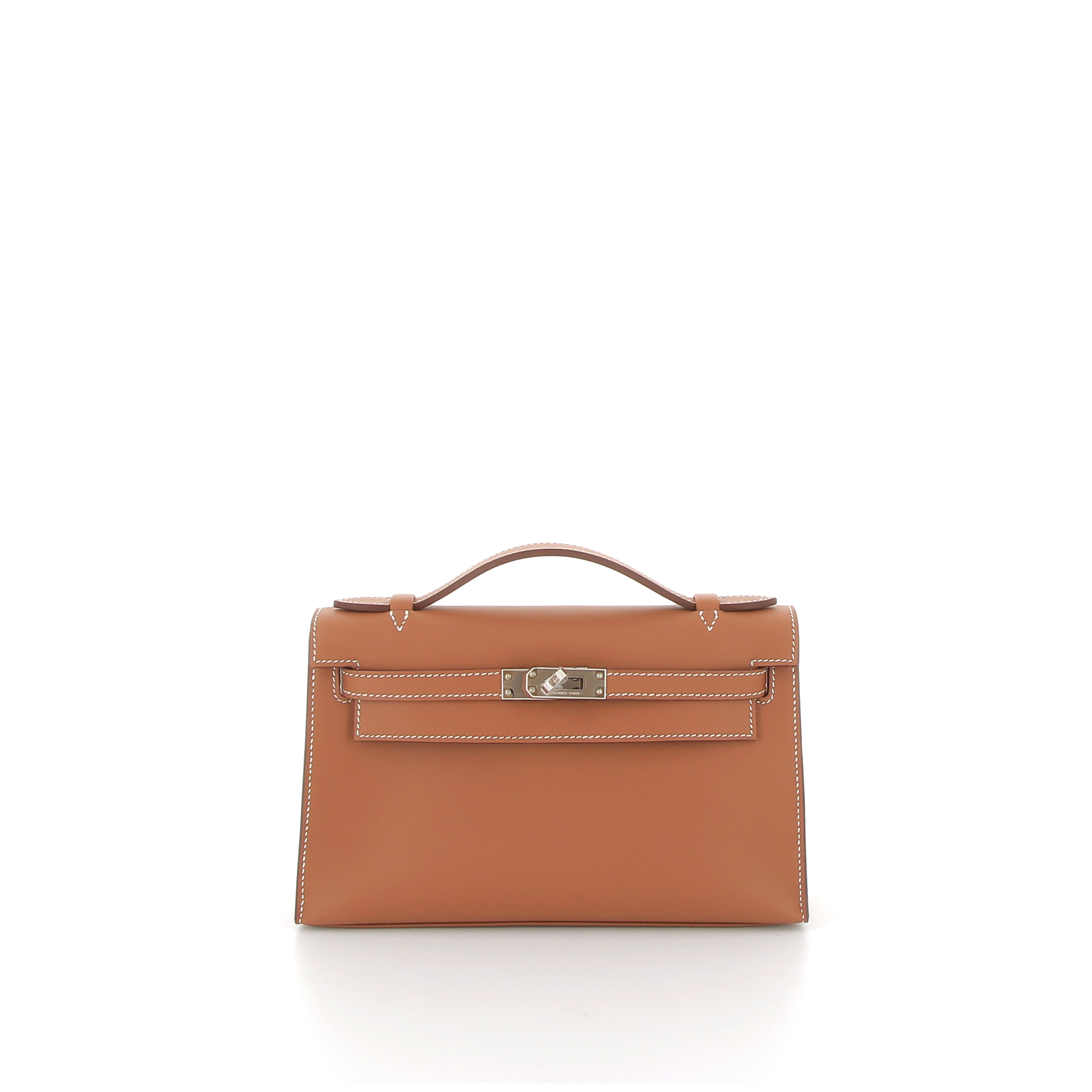 HERMES Kelly Pochette Gold Swift Finition Palladié