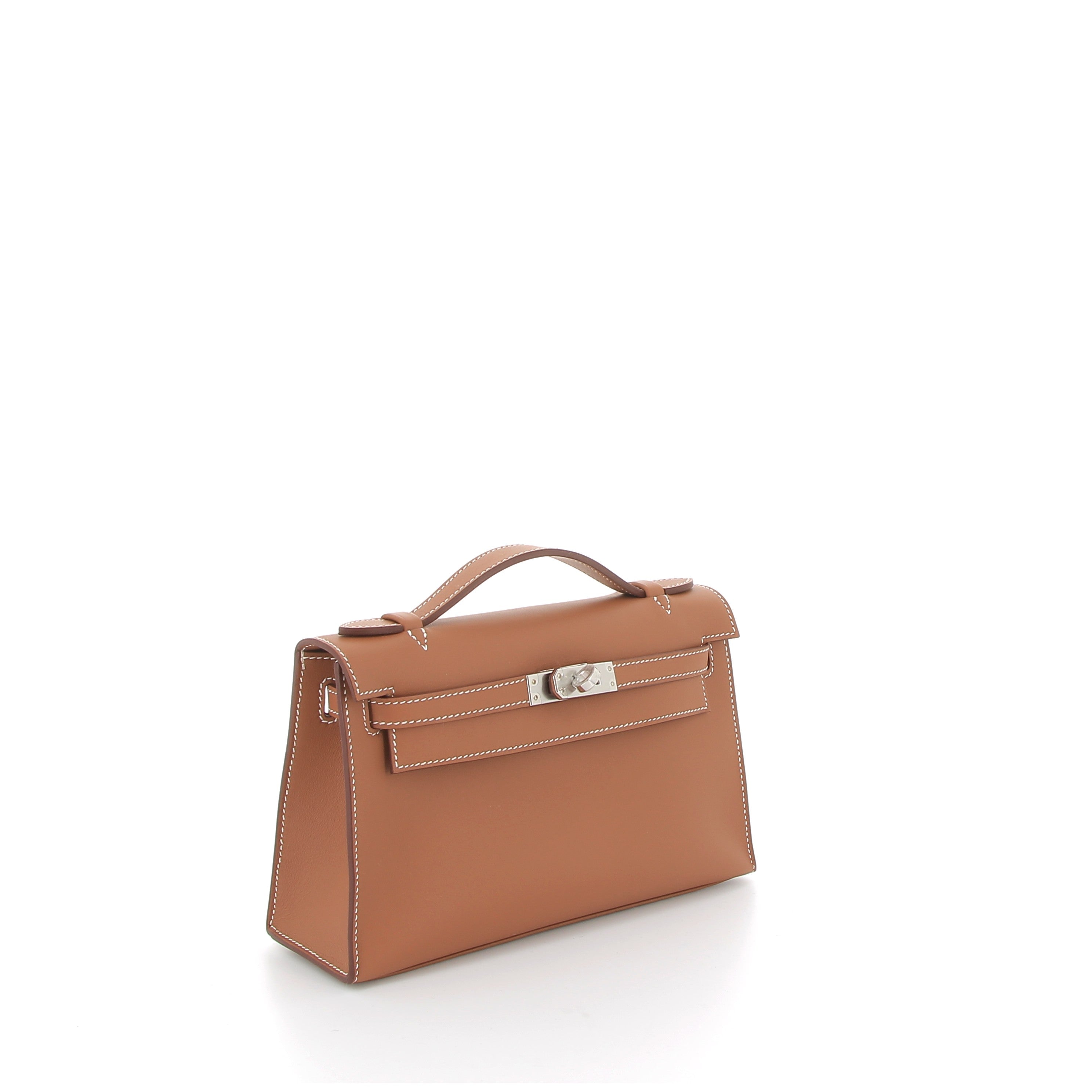 HERMES Kelly Pochette Gold Swift Finition Palladié