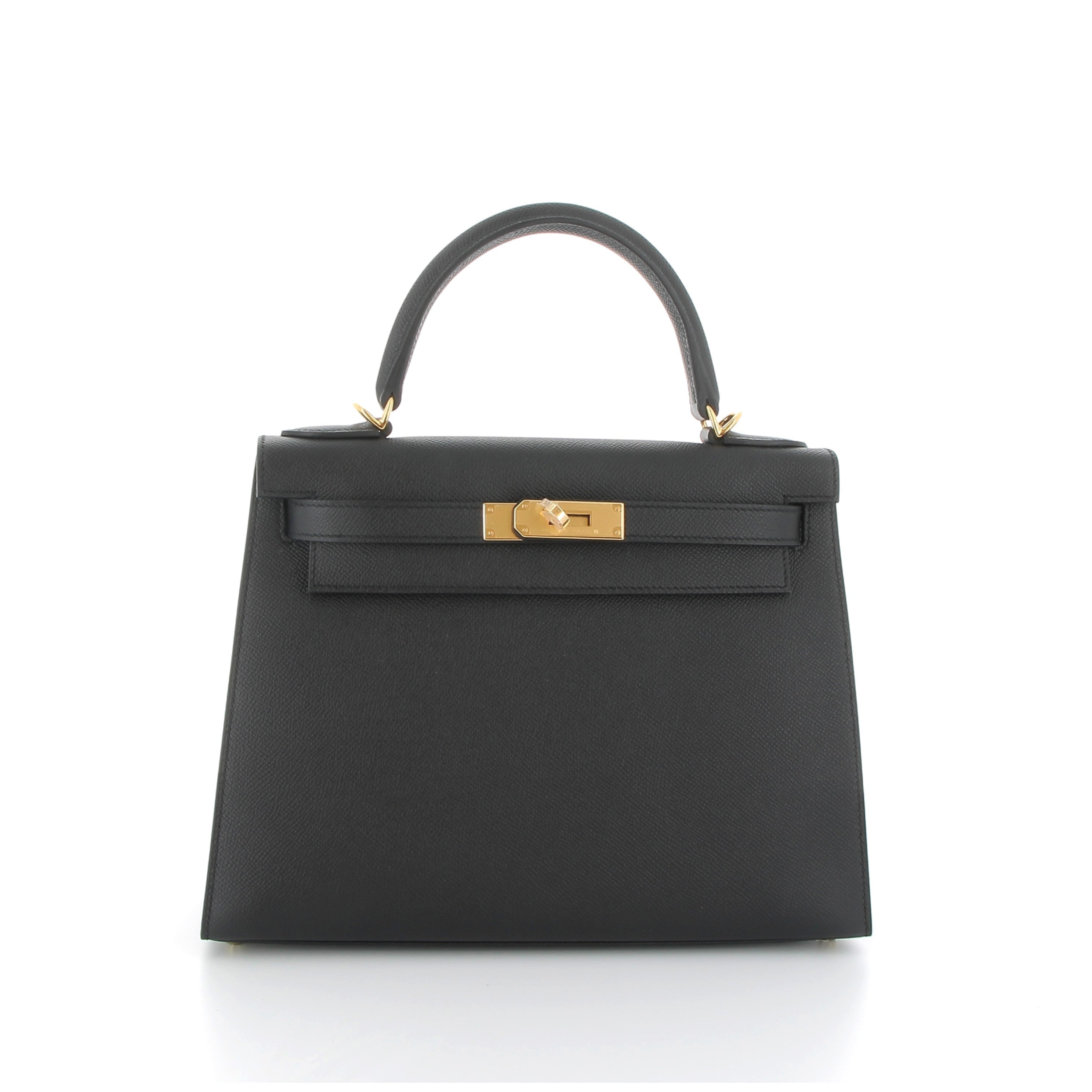 HERMES Kelly 28 Noir Epsom Finition Or