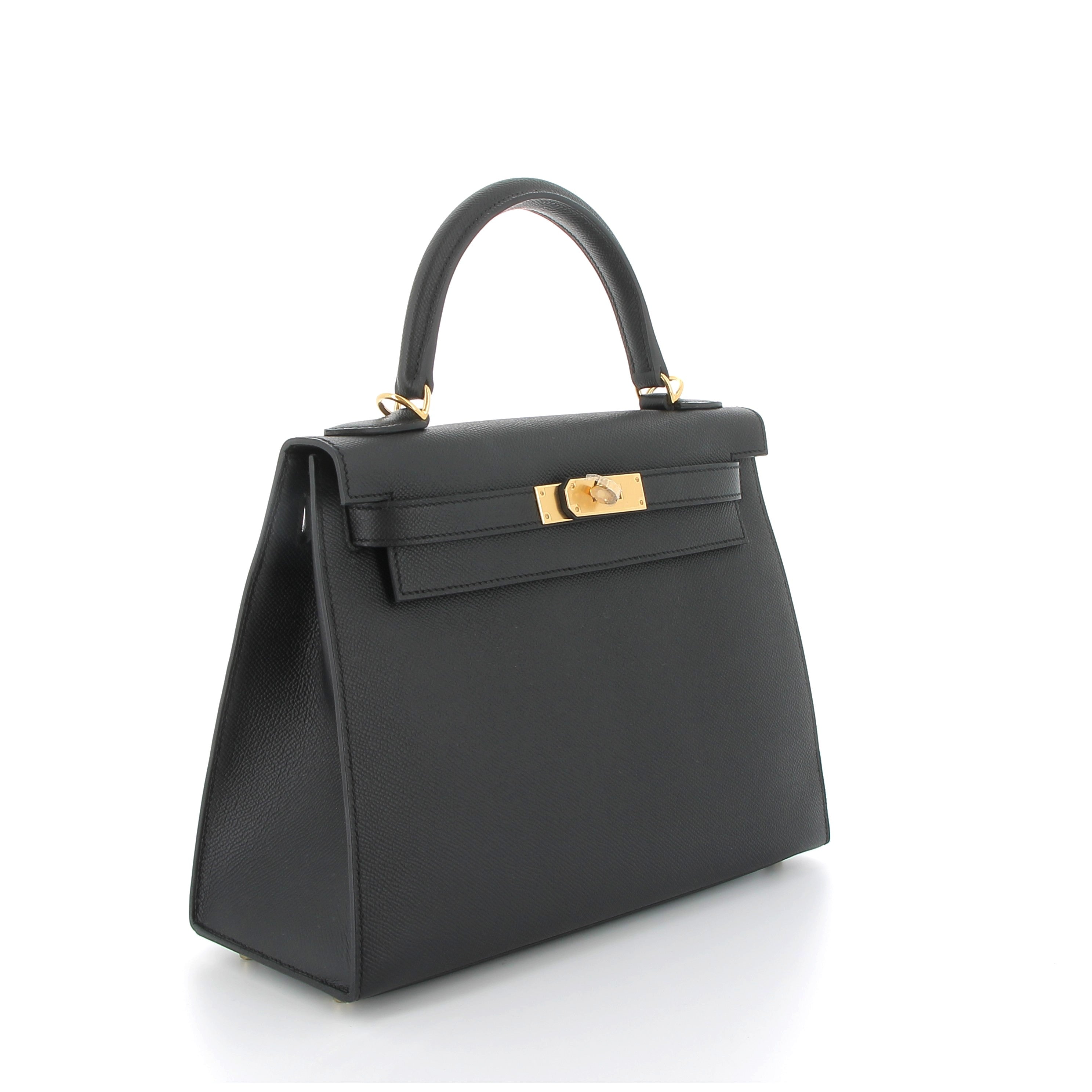 HERMES Kelly 28 Noir Epsom Finition Or