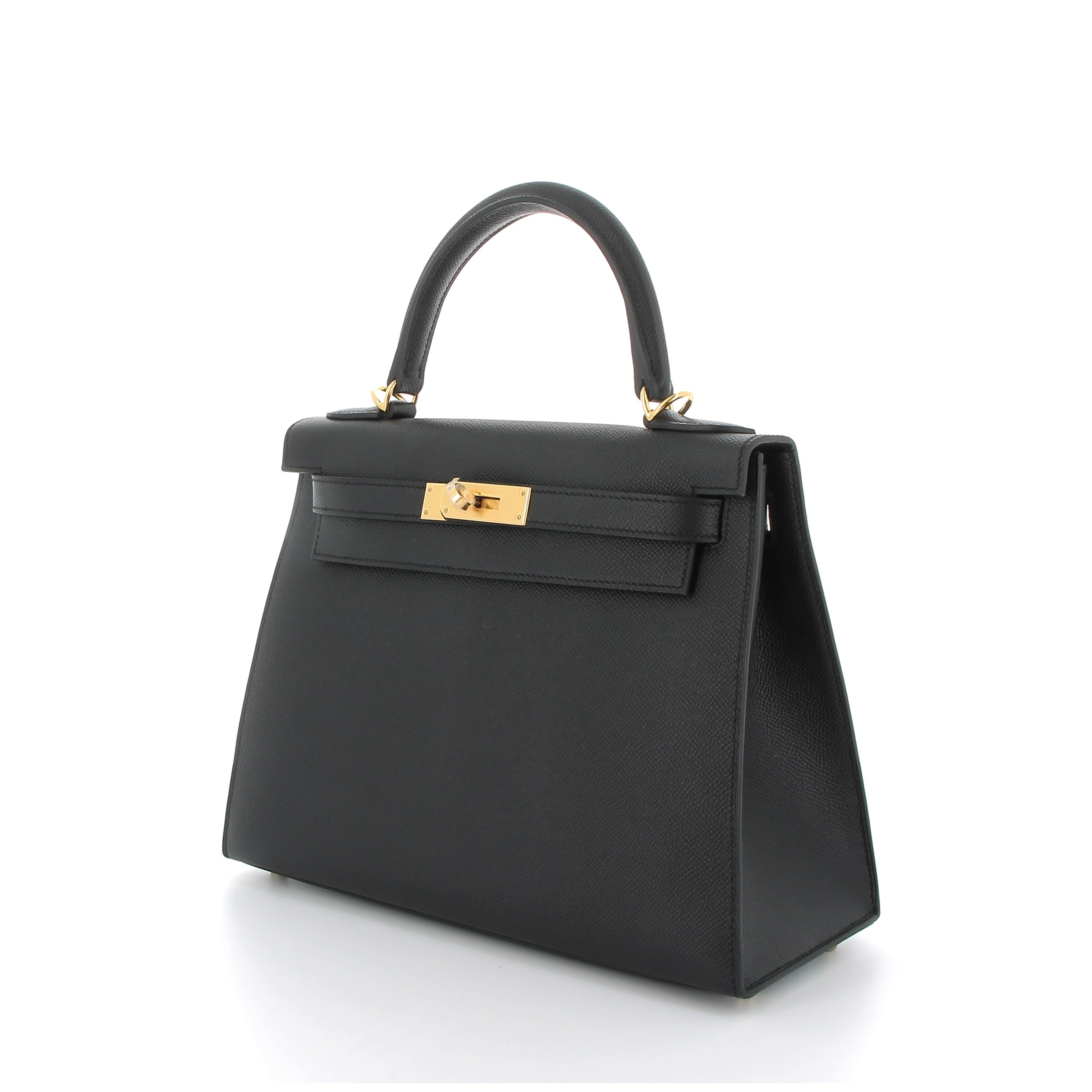 HERMES Kelly 28 Noir Epsom Finition Or