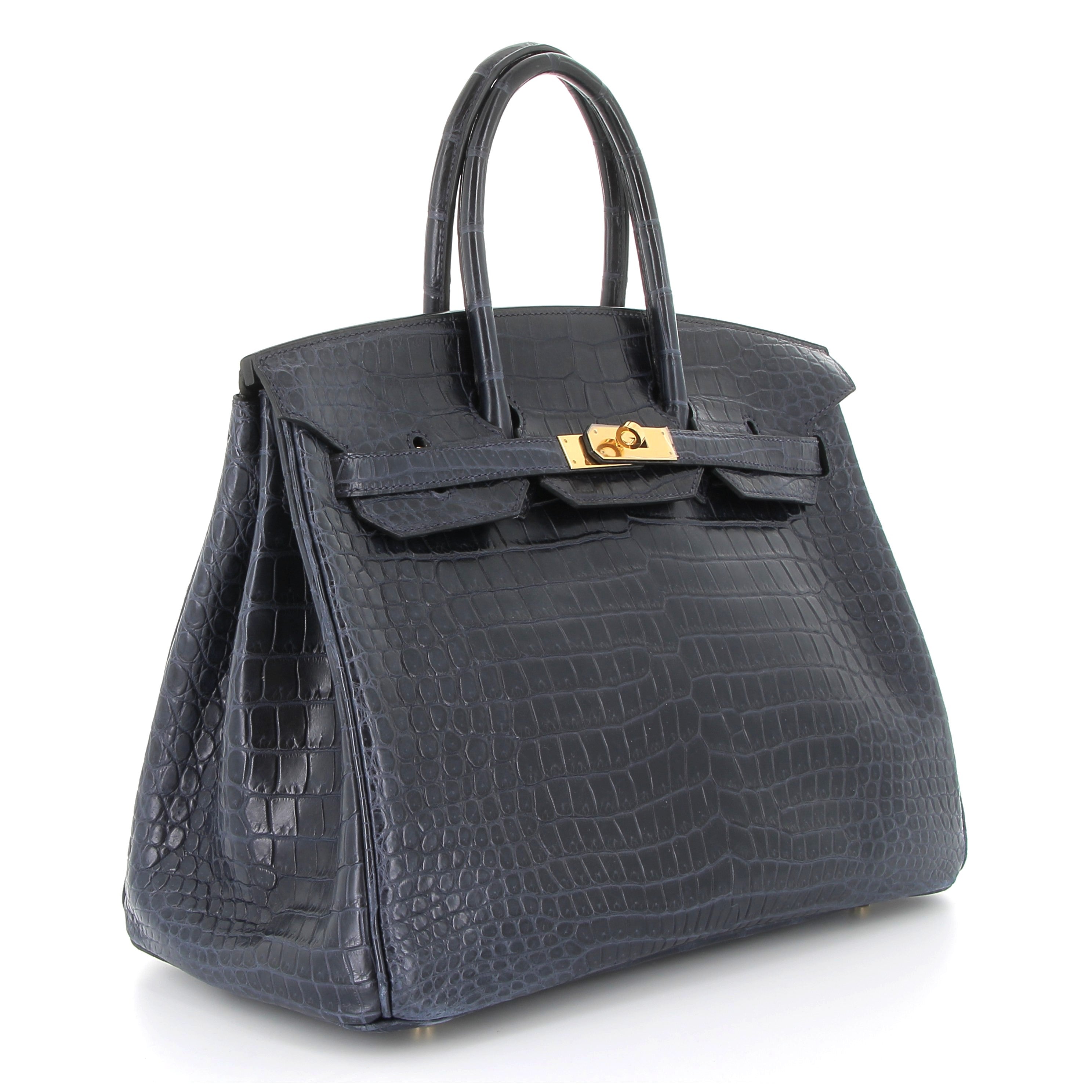 HERMES Birkin 35 Bleu Marine Crocodile Finition Or Jaune