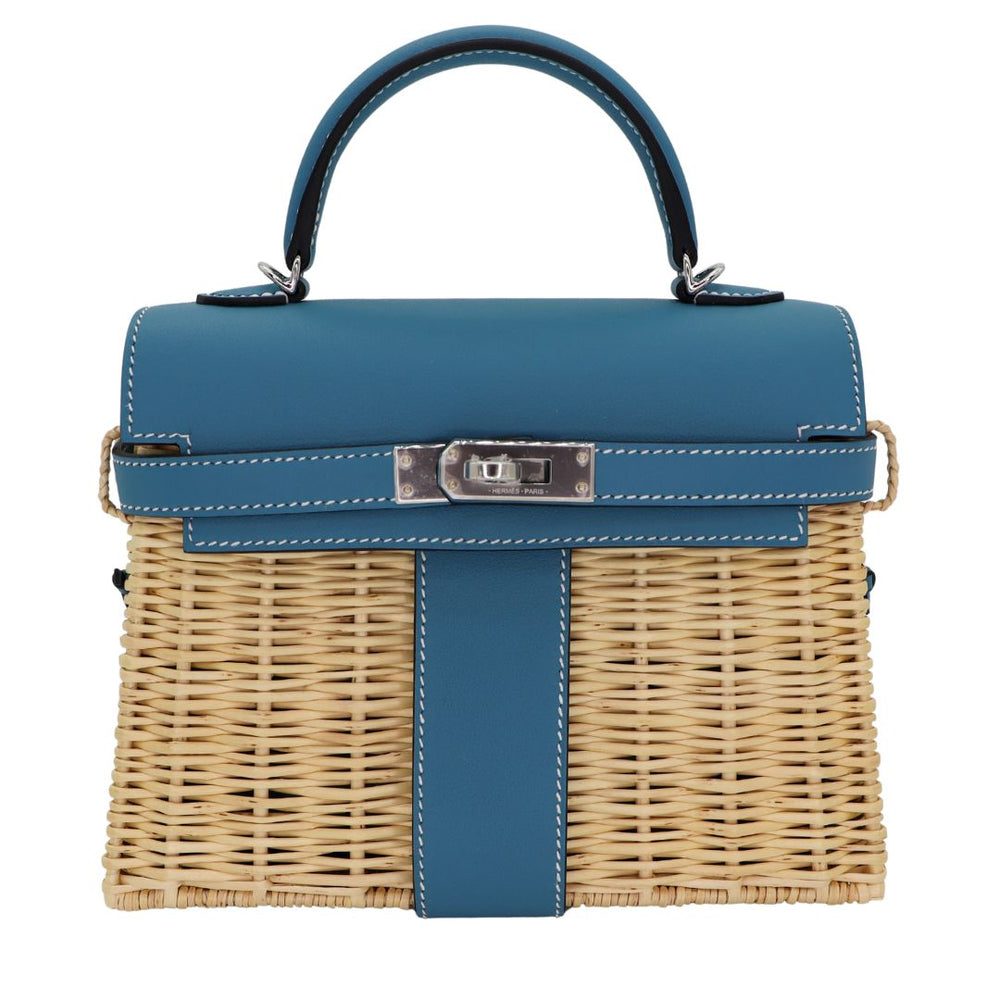 HERMÈS Kelly 20 Sellier Picnic Blue Jeans Swift Palladium Finish