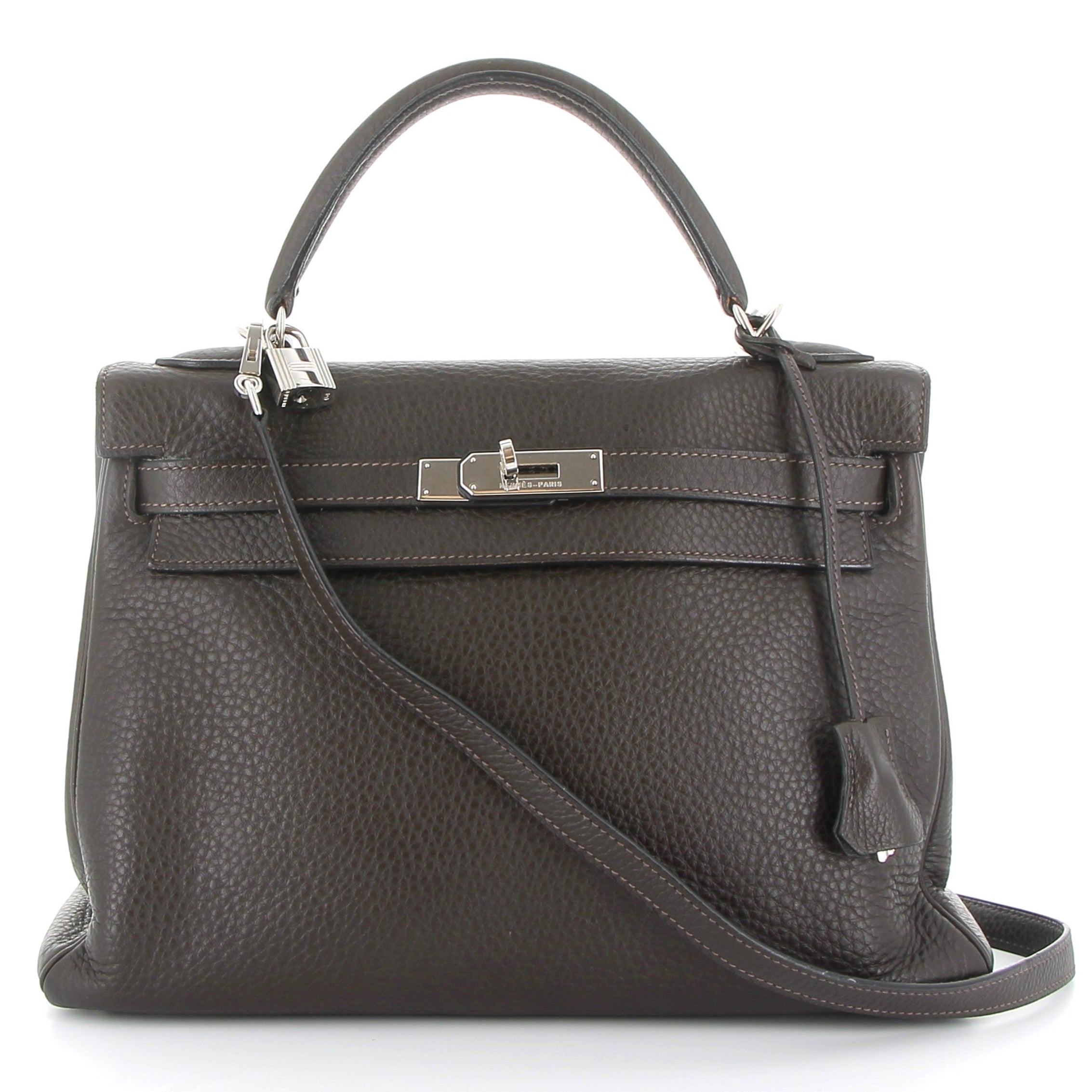 HERMES Kelly 32 Chocolat Taurillon Clémence