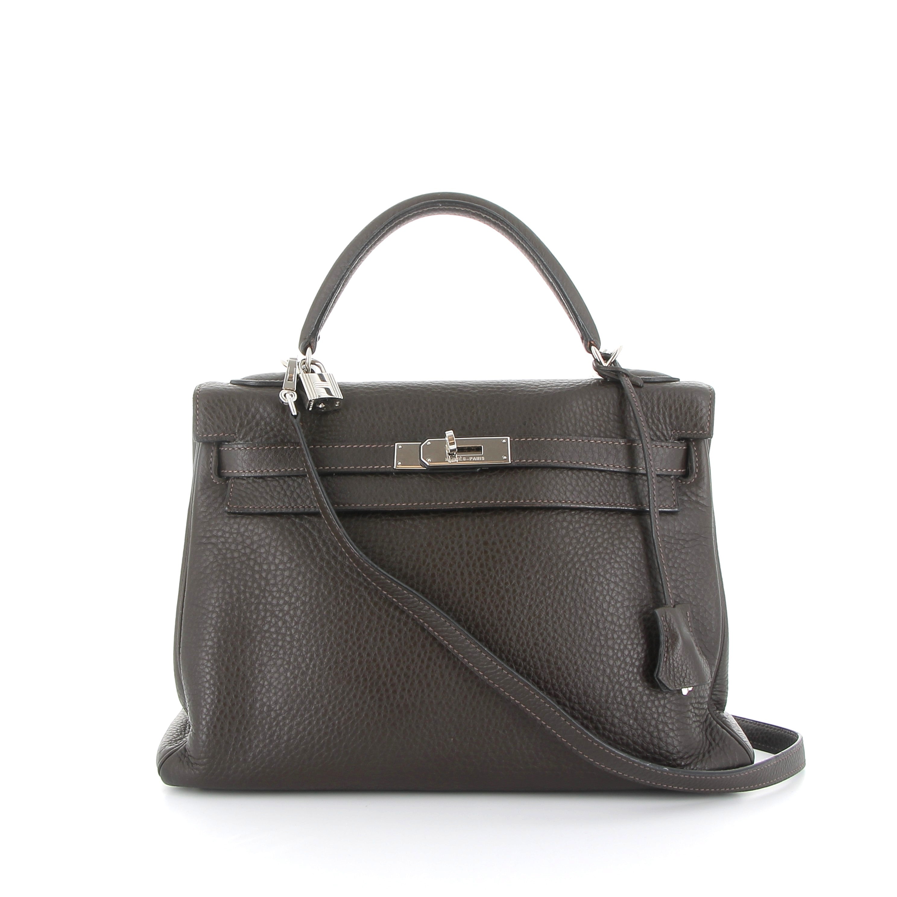 HERMES Kelly 32 Chocolat Taurillon Clémence