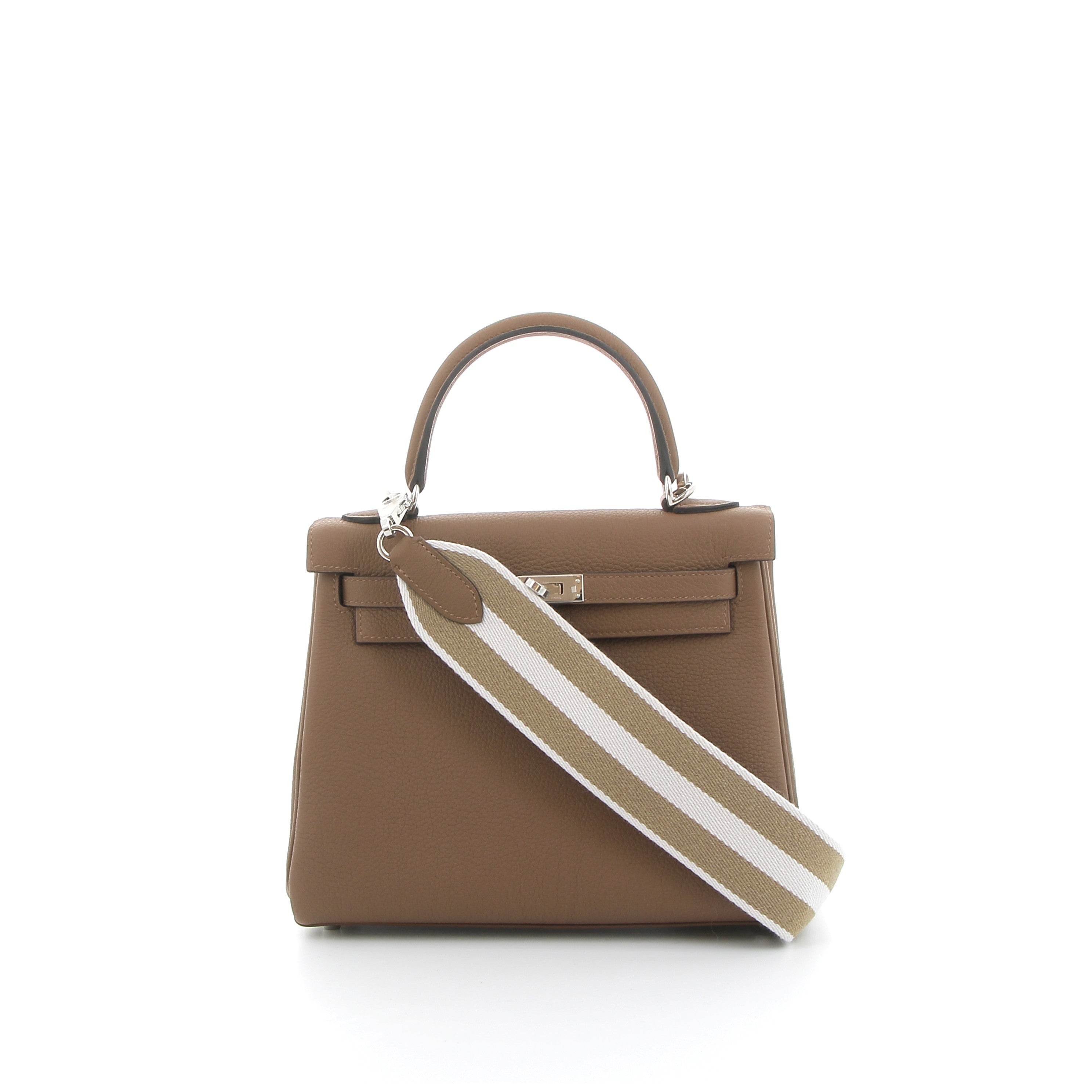 HERMES Kelly 25 Alezan 2 en 1 Strap Beige Marfa Togo Finition Palladié