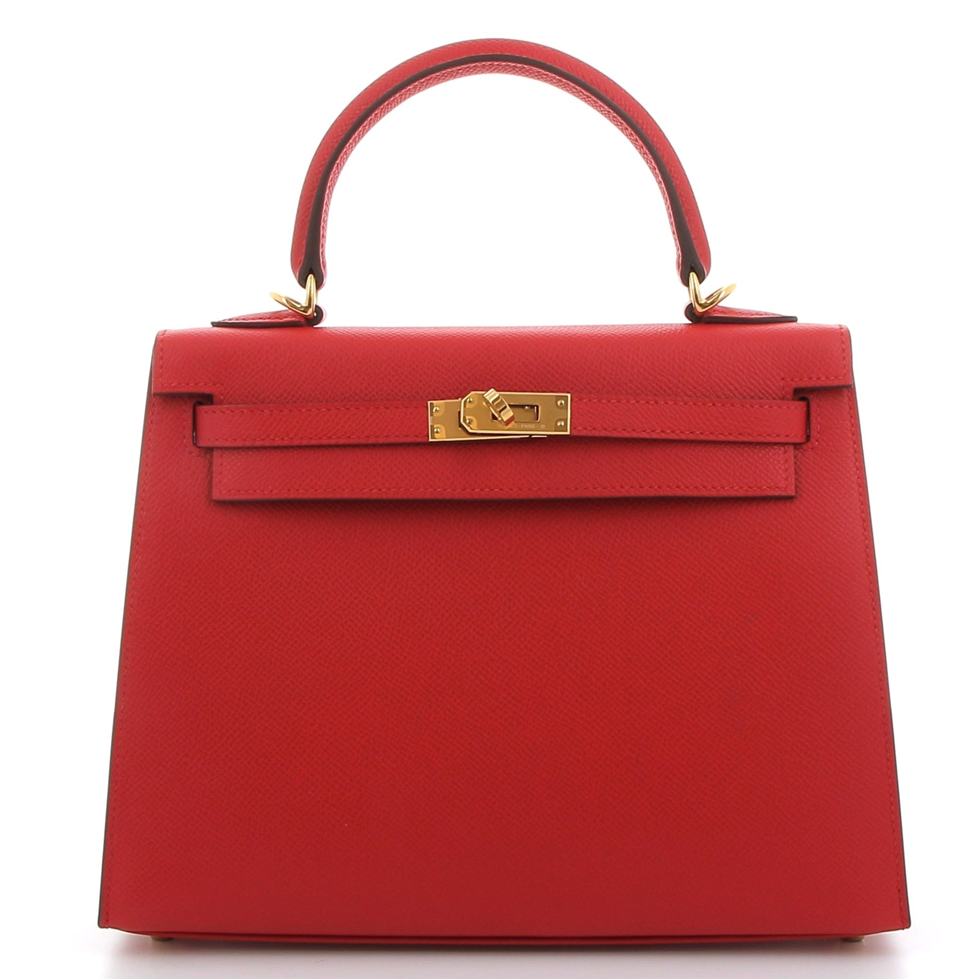 HERMES Kelly 25 Rouge Radieux Epsom Finition Or