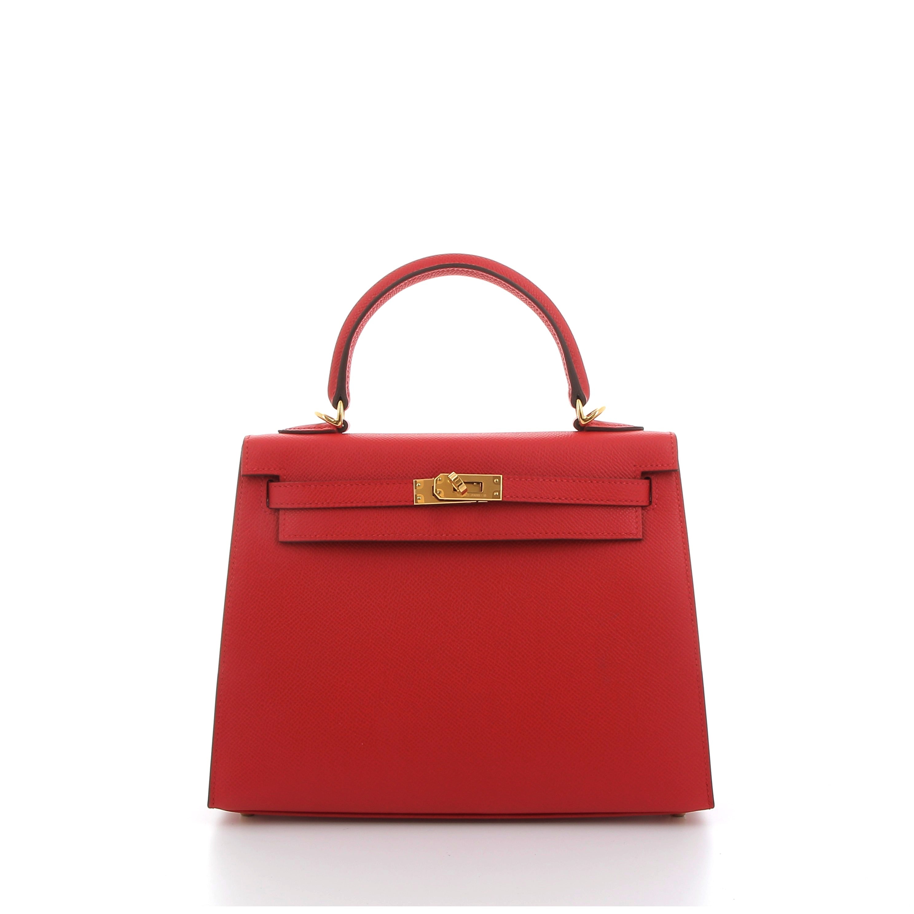 HERMES Kelly 25 Rouge Radieux Epsom Finition Or