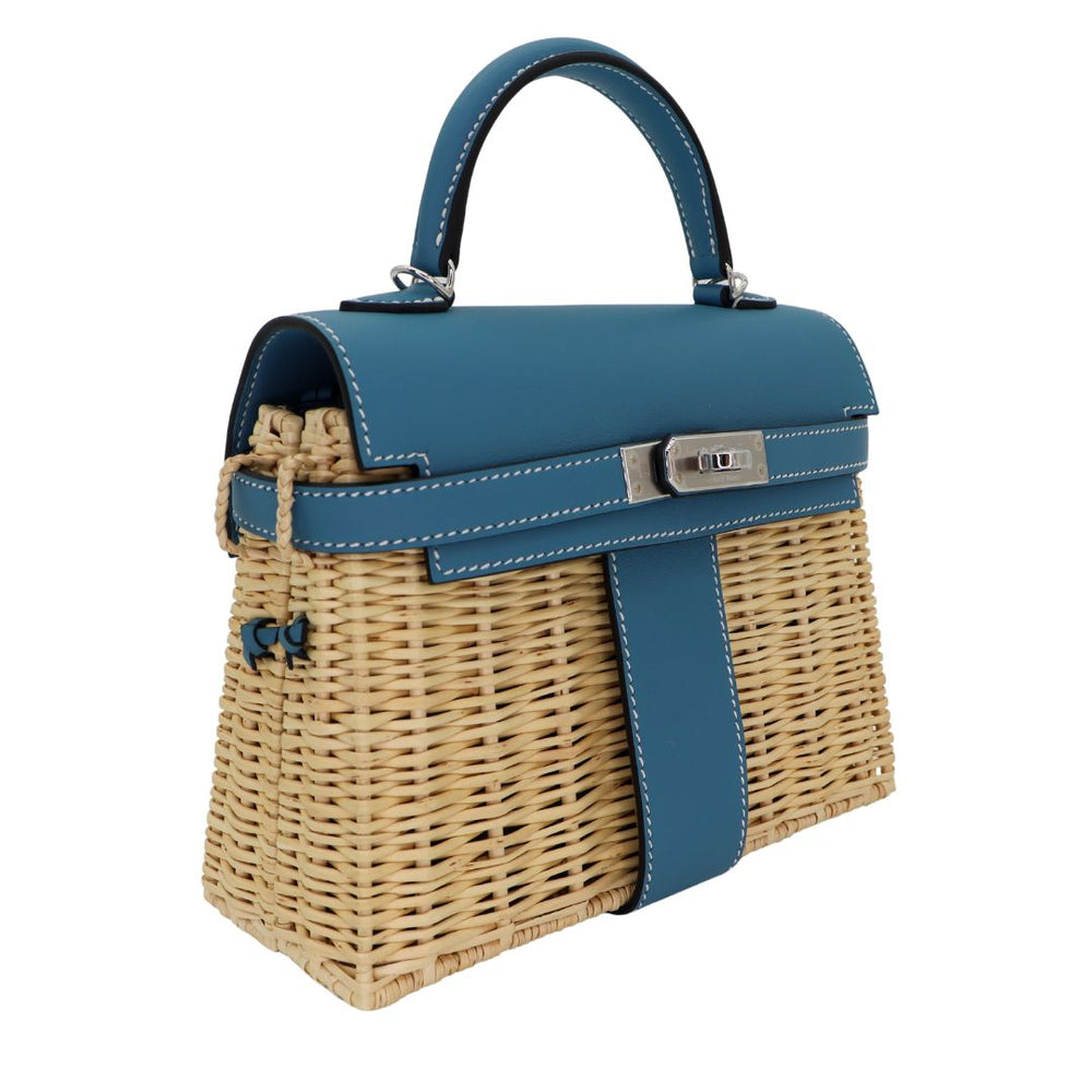 HERMÈS Kelly 20 Sellier Picnic Blue Jeans Swift Palladium Finish