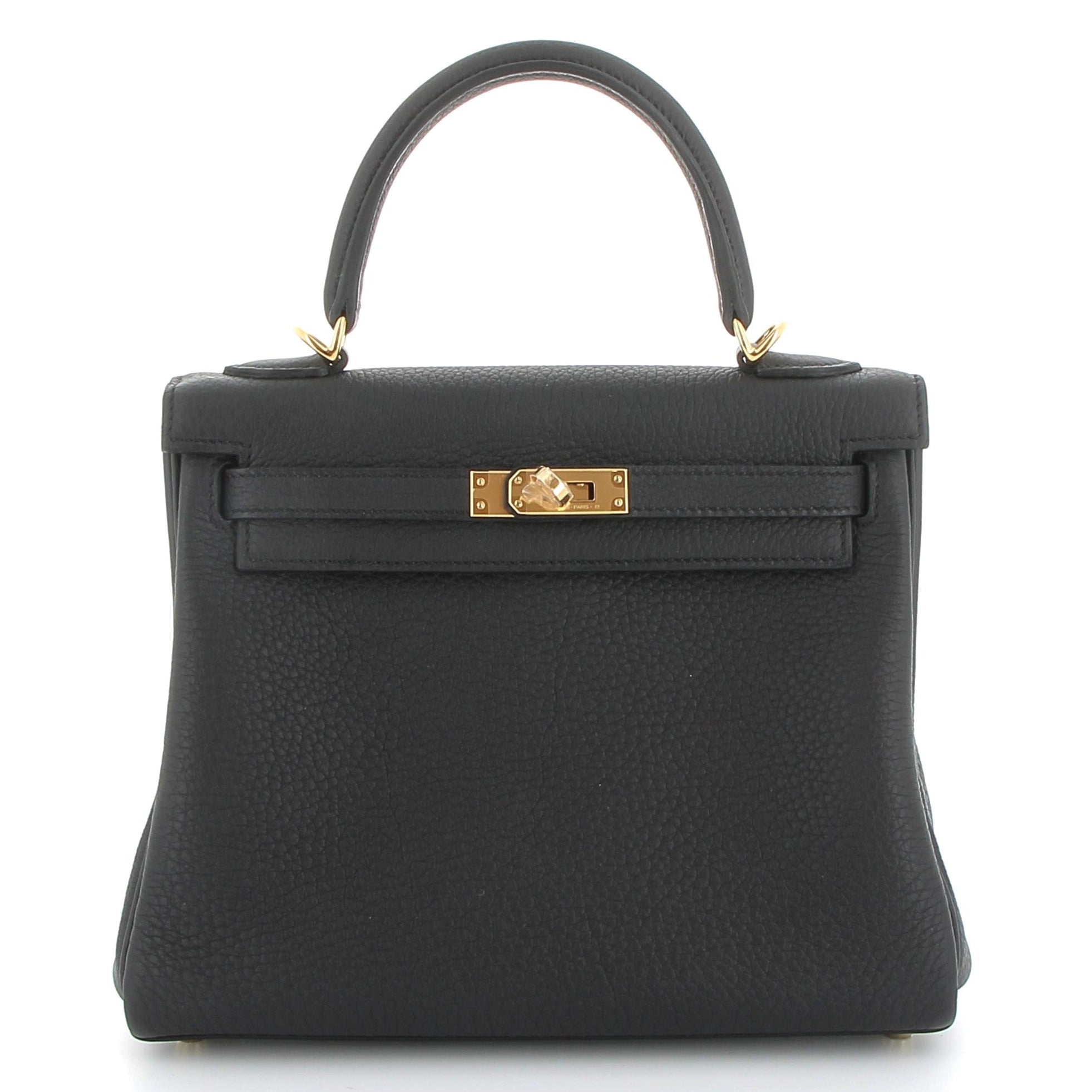 HERMES Kelly 25 Noir Togo Finition Or Jaune