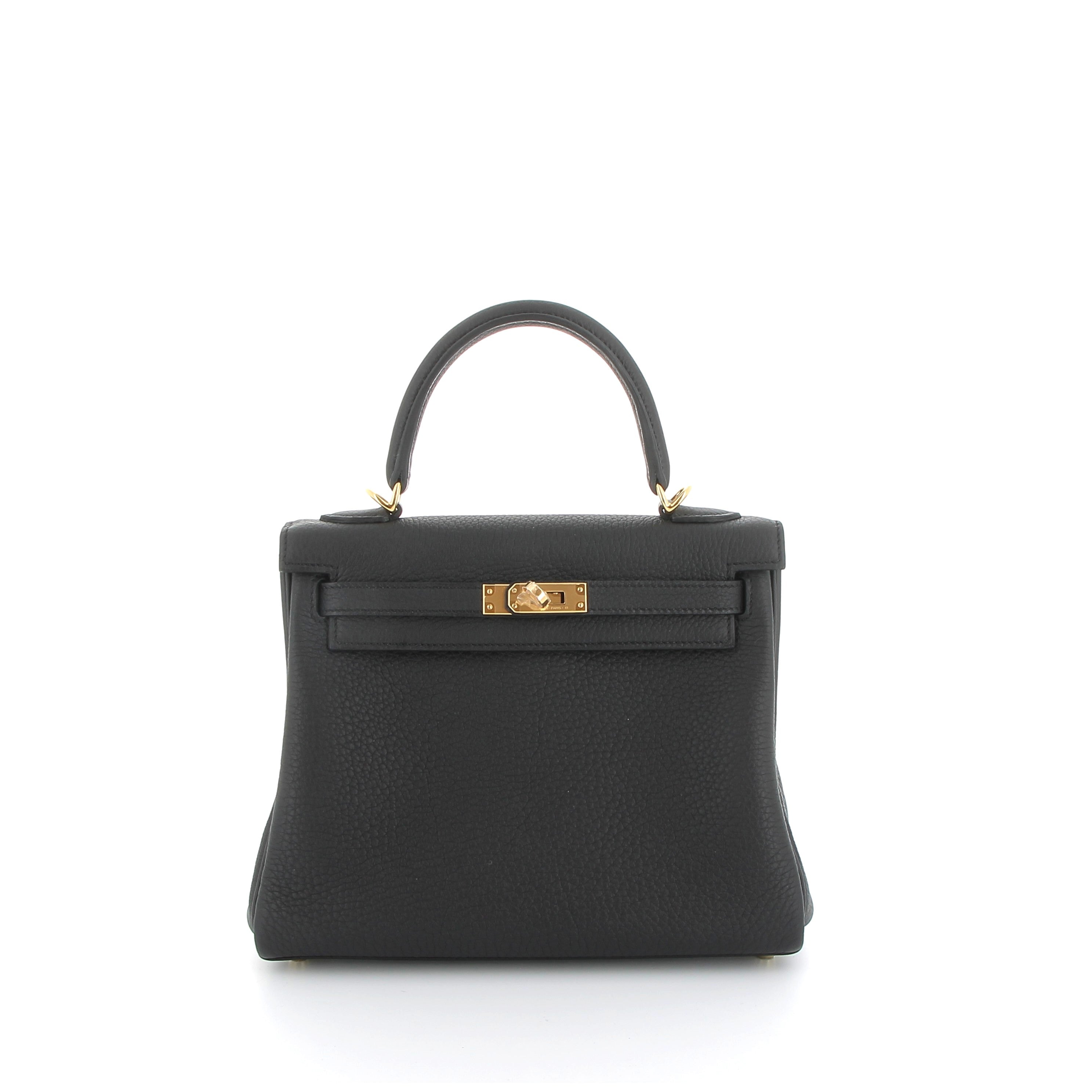 HERMES Kelly 25 Noir Togo Finition Or Jaune
