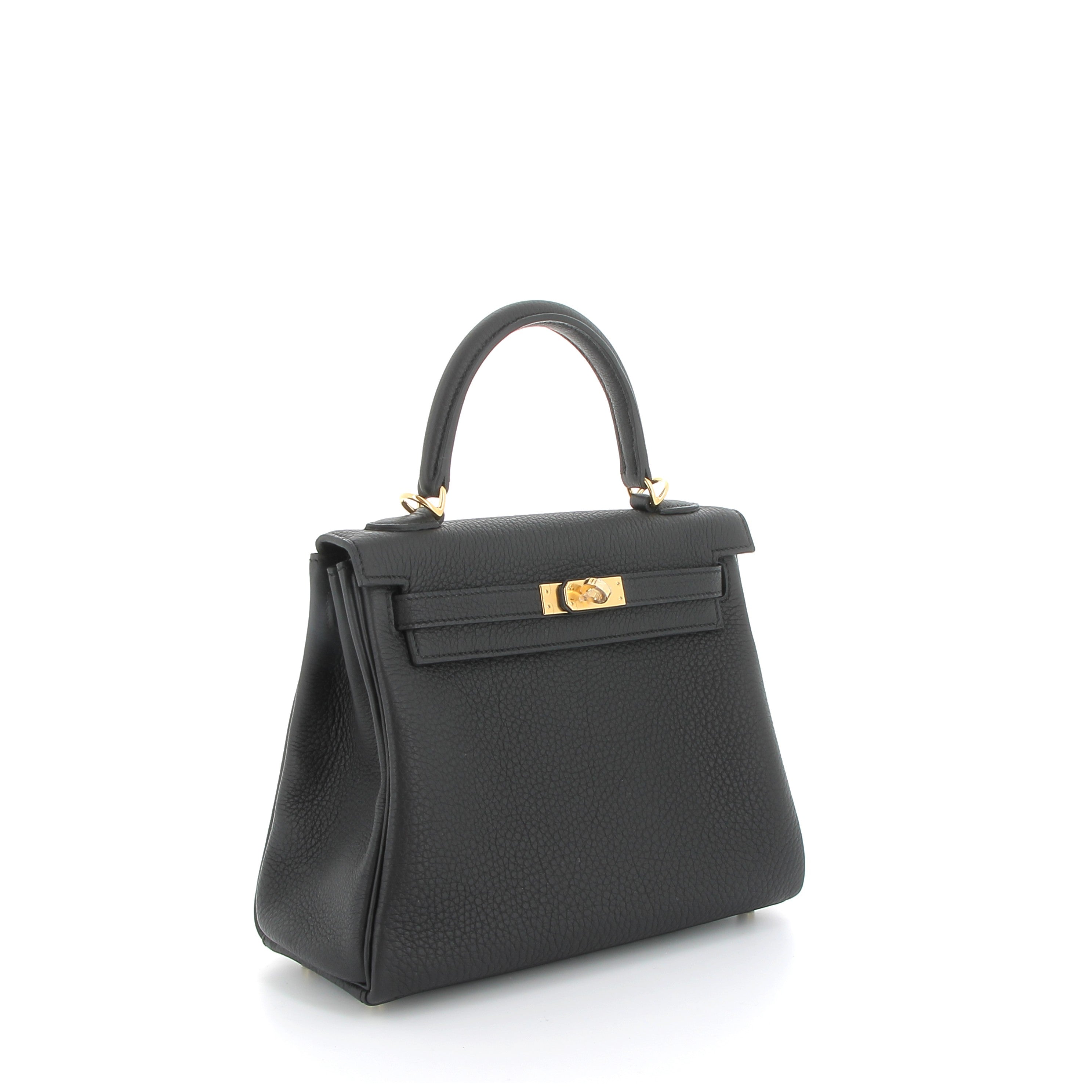 HERMES Kelly 25 Noir Togo Finition Or Jaune