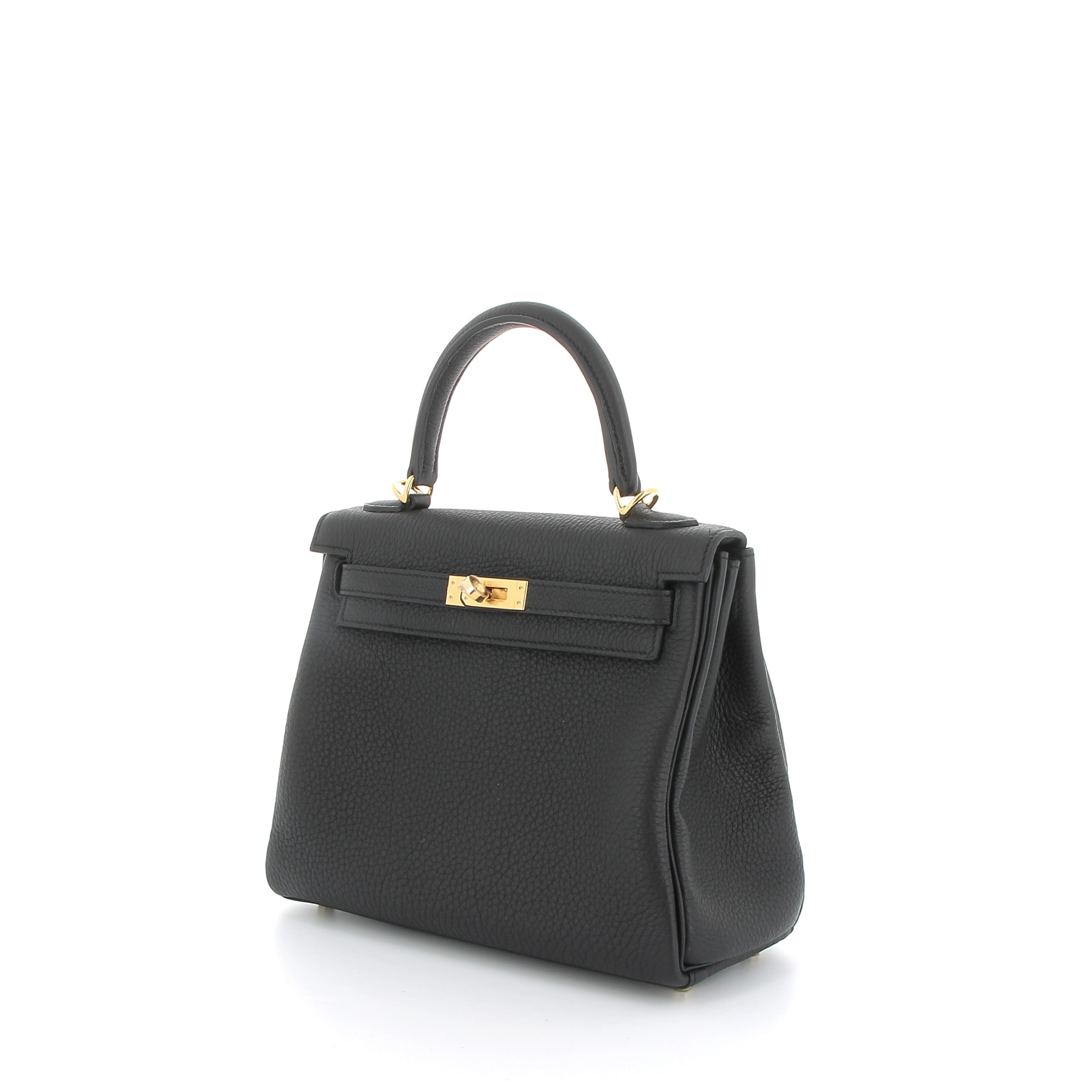 HERMES Kelly 25 Noir Togo Finition Or Jaune