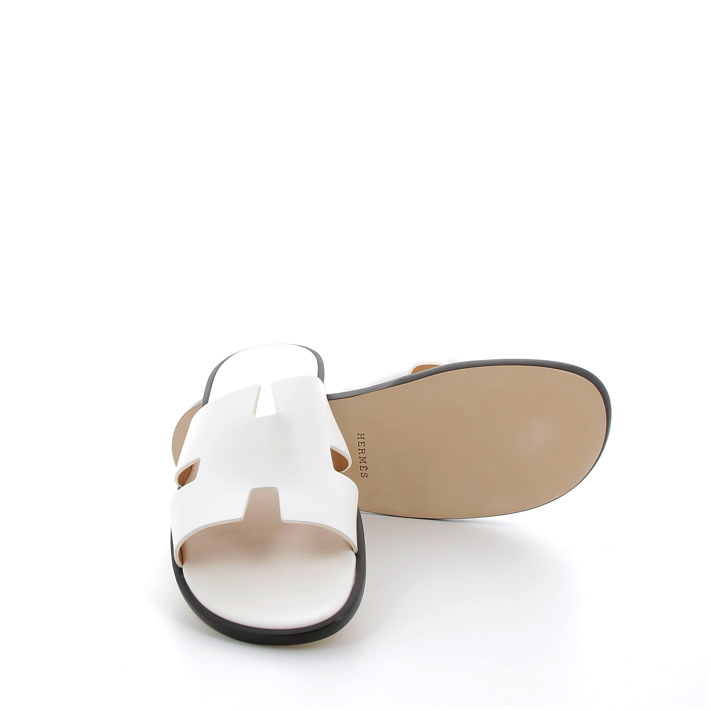 HERMÈS Izmir Sandals White Swift Leather