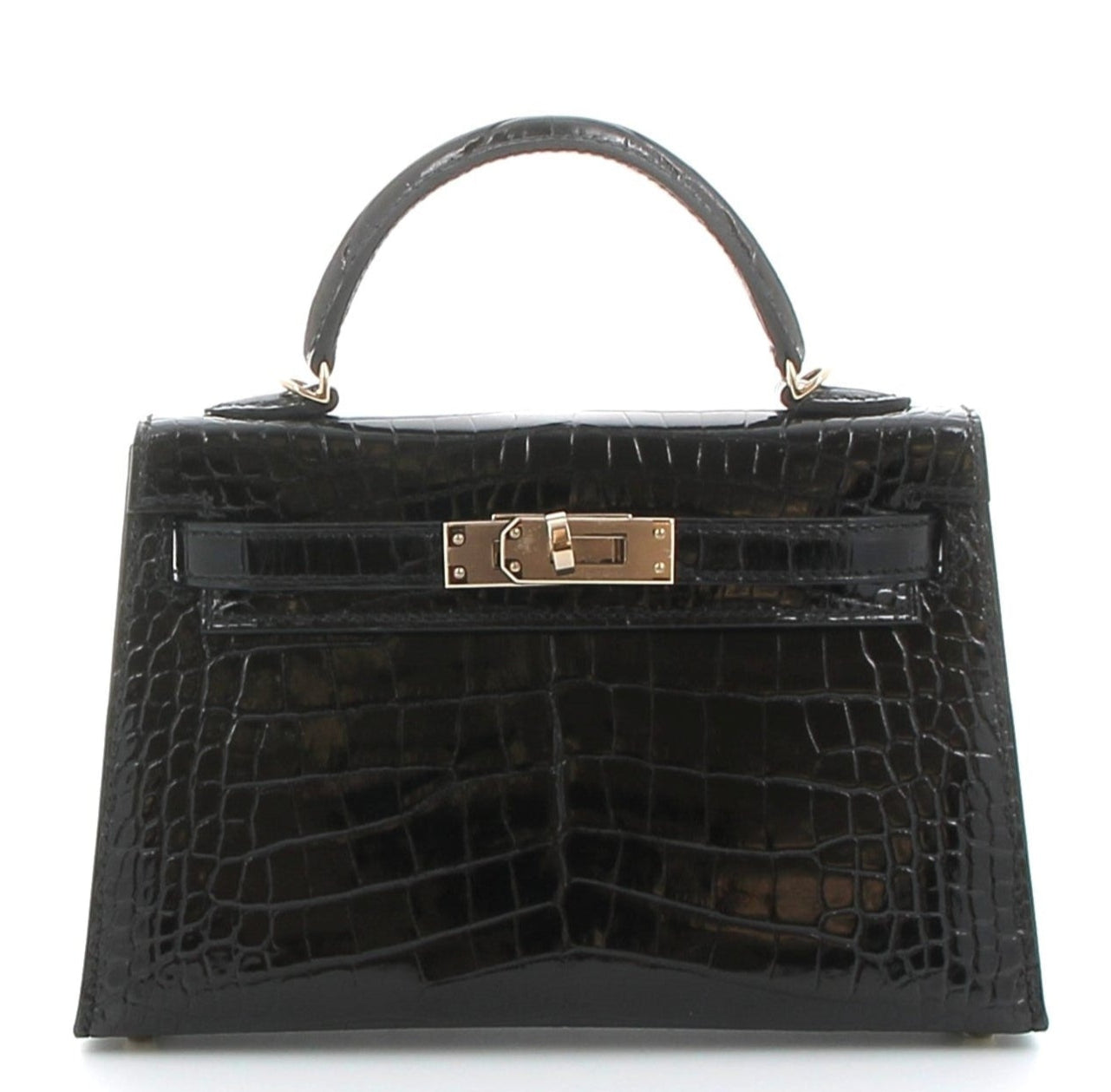 HERMES Kelly 20 Noir Crocodile Niloticus Finition Or Jaune