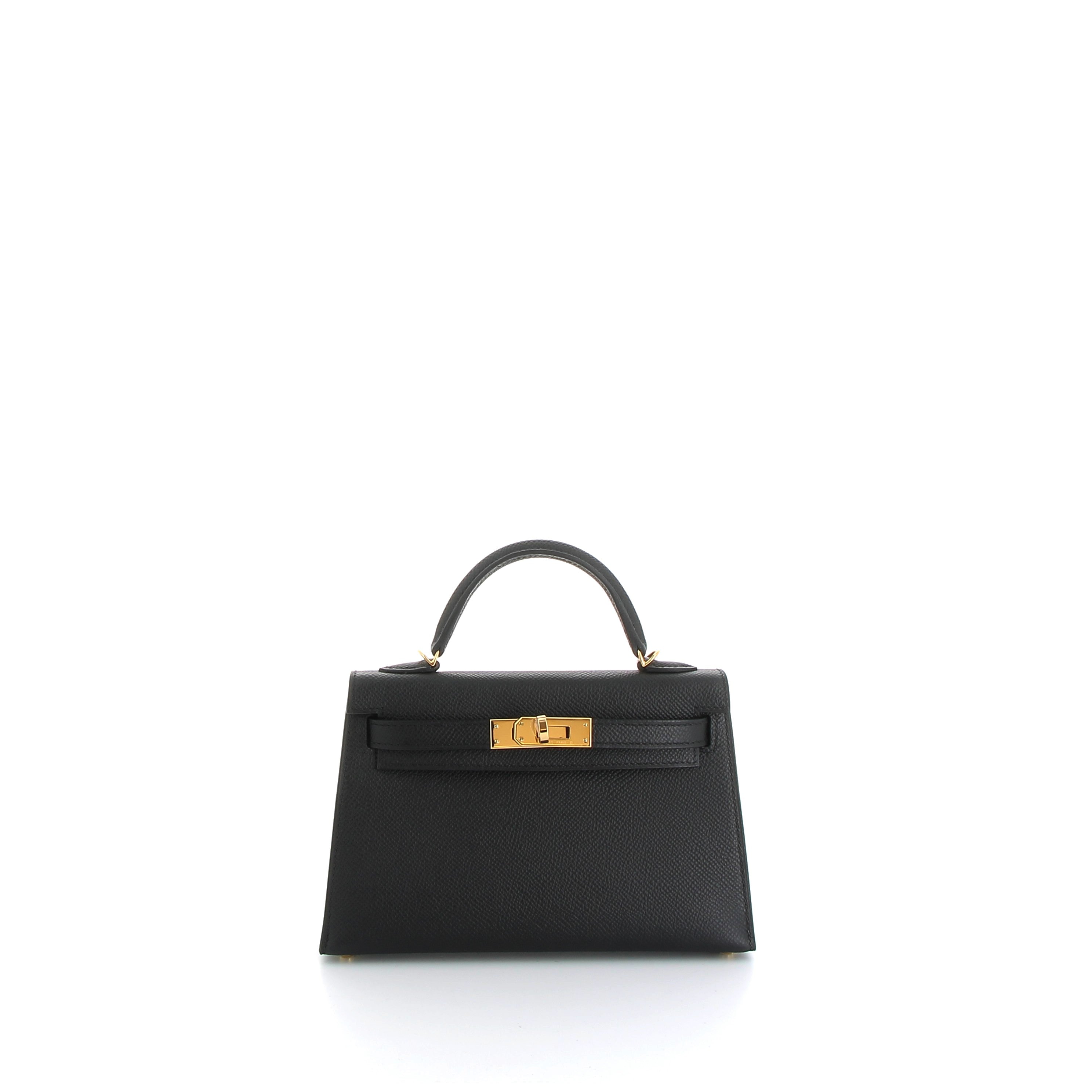 HERMES Kelly 20 Noir Epsom Finition Or Jaune