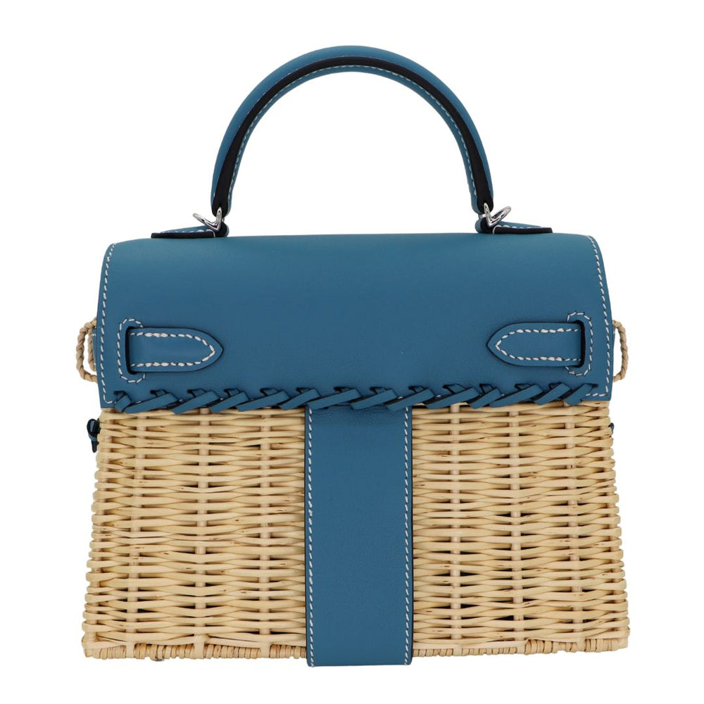 HERMÈS Kelly 20 Sellier Picnic Blue Jeans Swift Palladium Finish