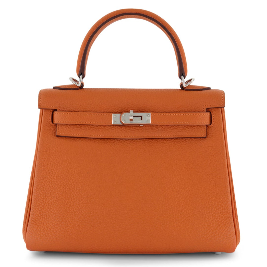 HERMES Kelly 25 Orange Togo Finition Palladié