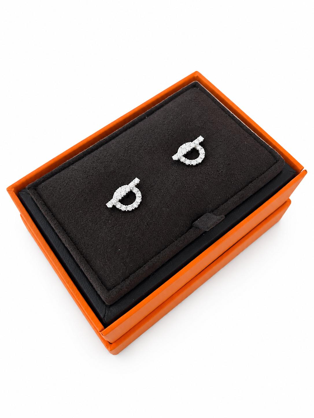 Hermes Boucles D'oreilles Finesse Diamants Or Blanc Femme