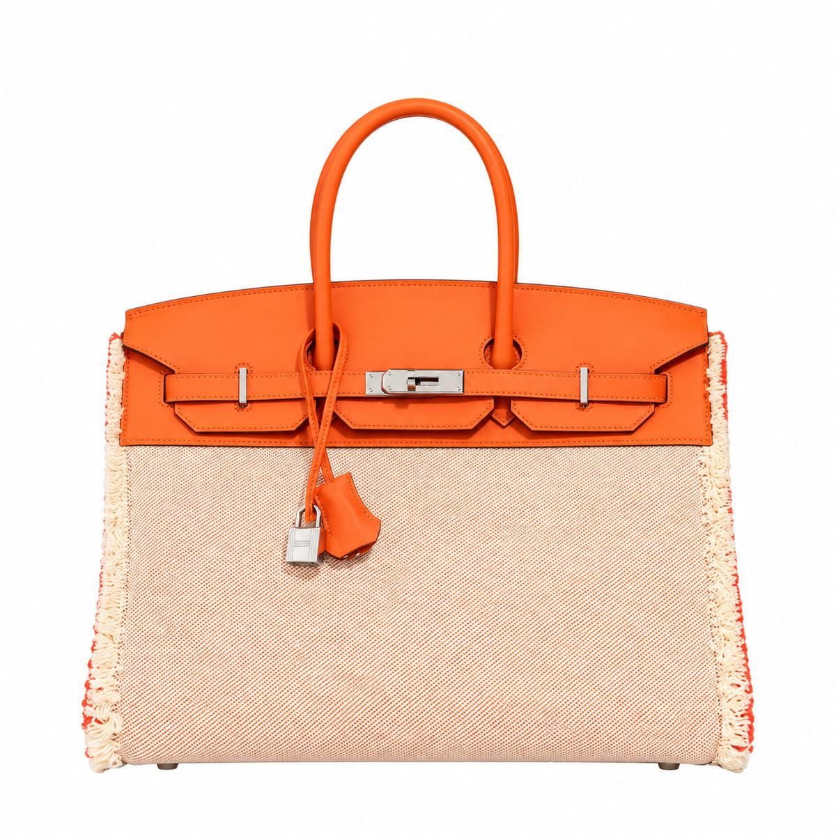 HERMÈS BIRKIN 35 FRAY FRAY SWIFT & TOILE ÉCRU ORANGE POPPY FINITION PALLADIÉ