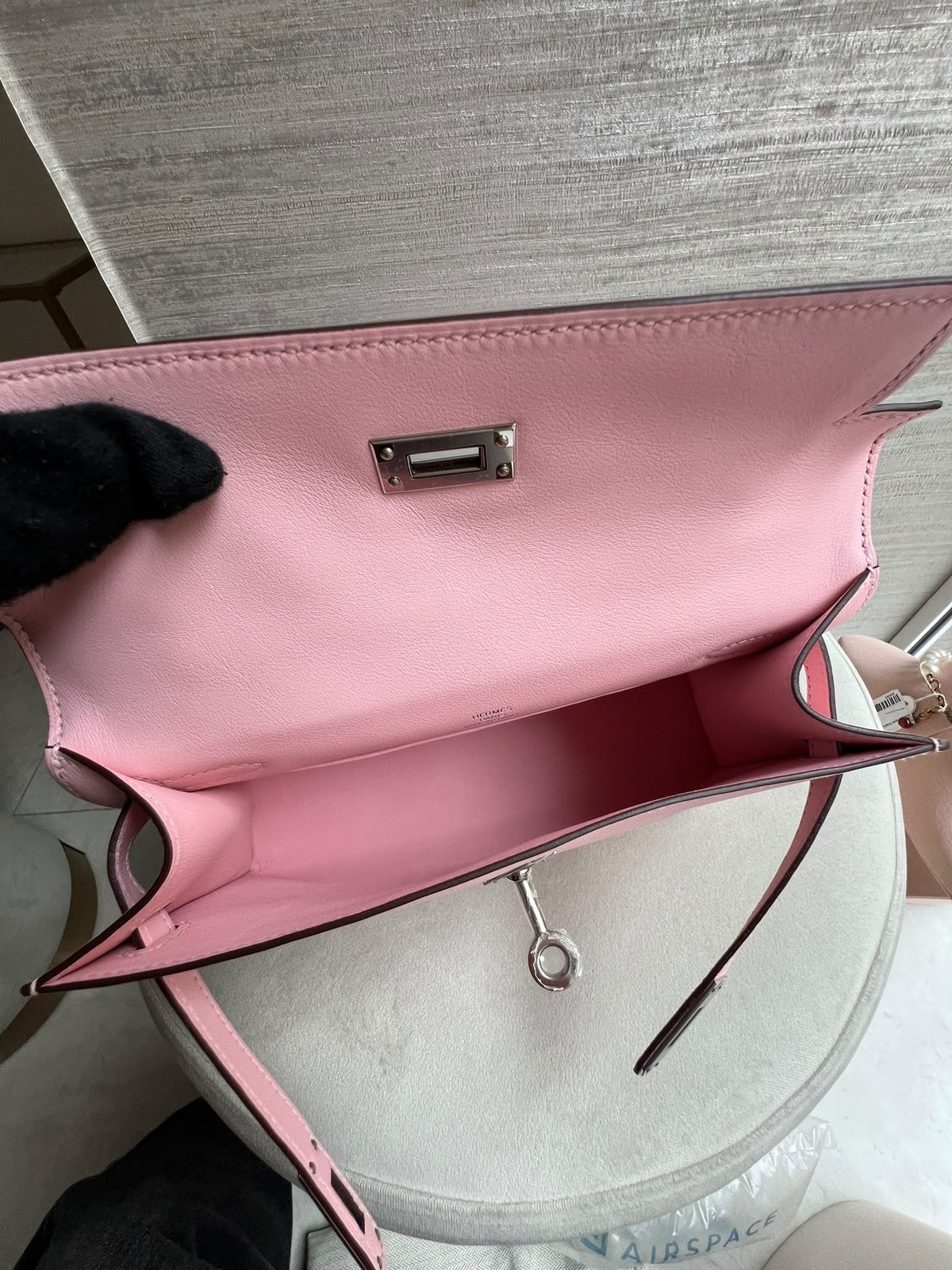 HERMÈS KELLY POCHETTE SWIFT ROSE SAKURA FINITION PALLADIÉE