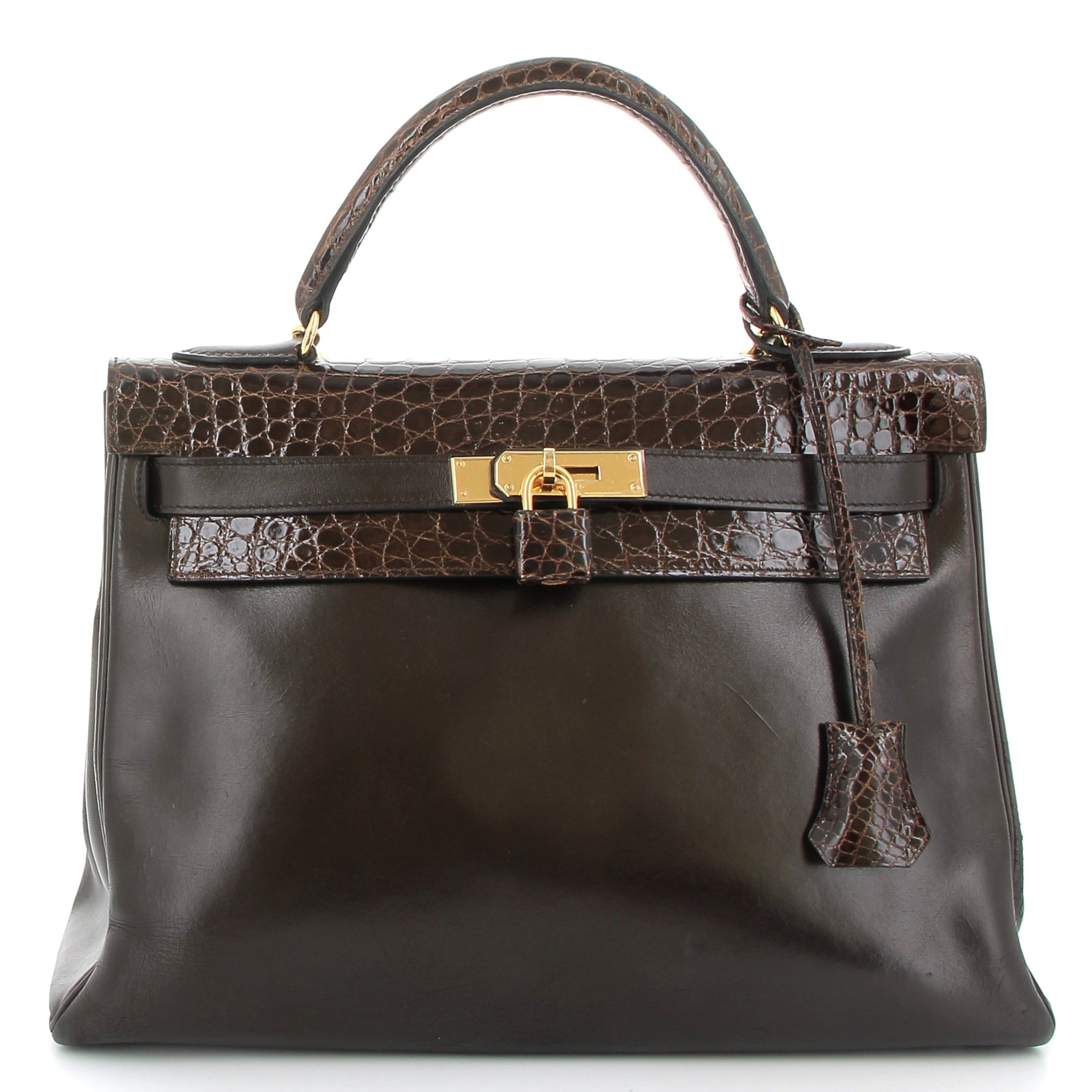 HERMES Preowned Kelly 32 Marron Box / Crocodile