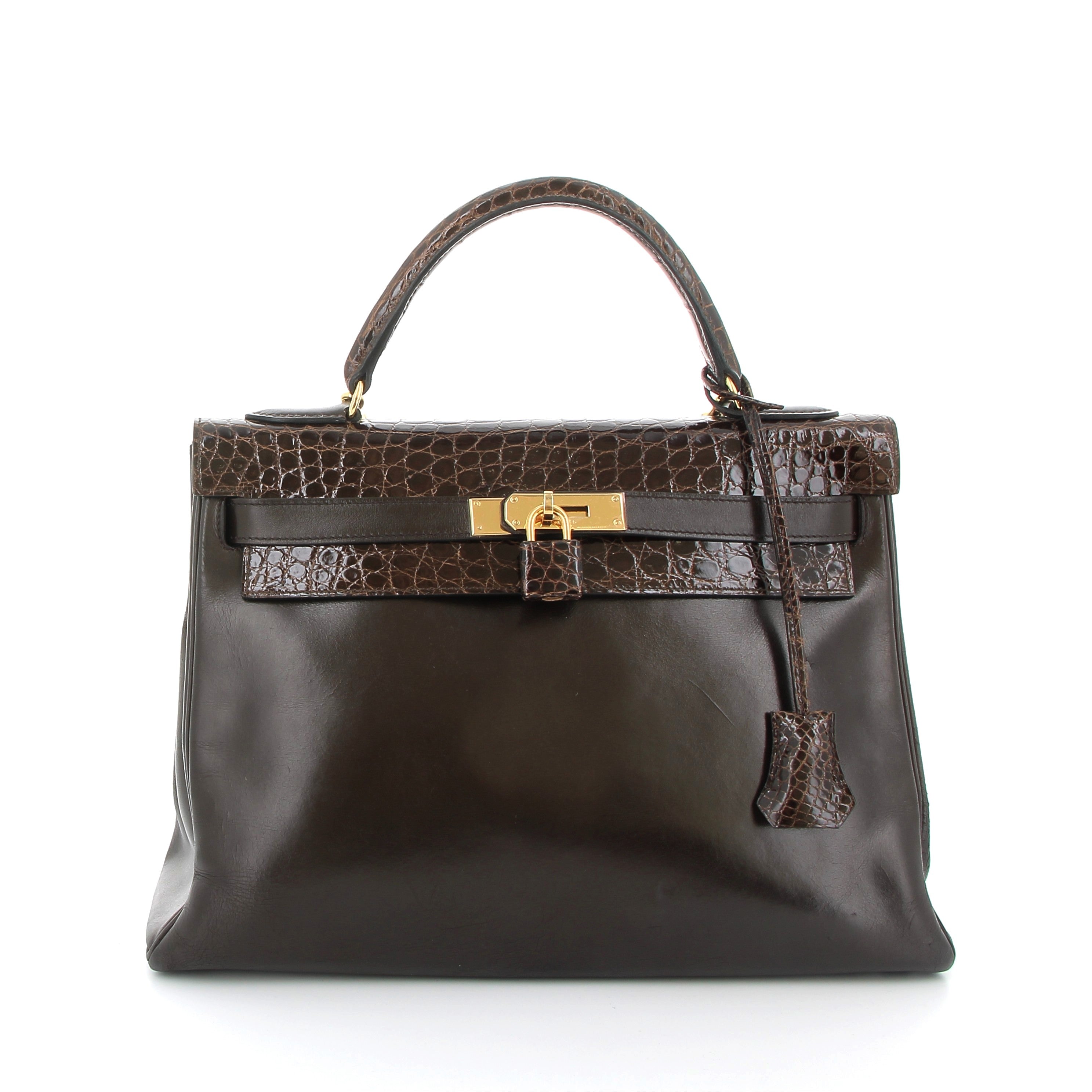 HERMES Preowned Kelly 32 Marron Box / Crocodile