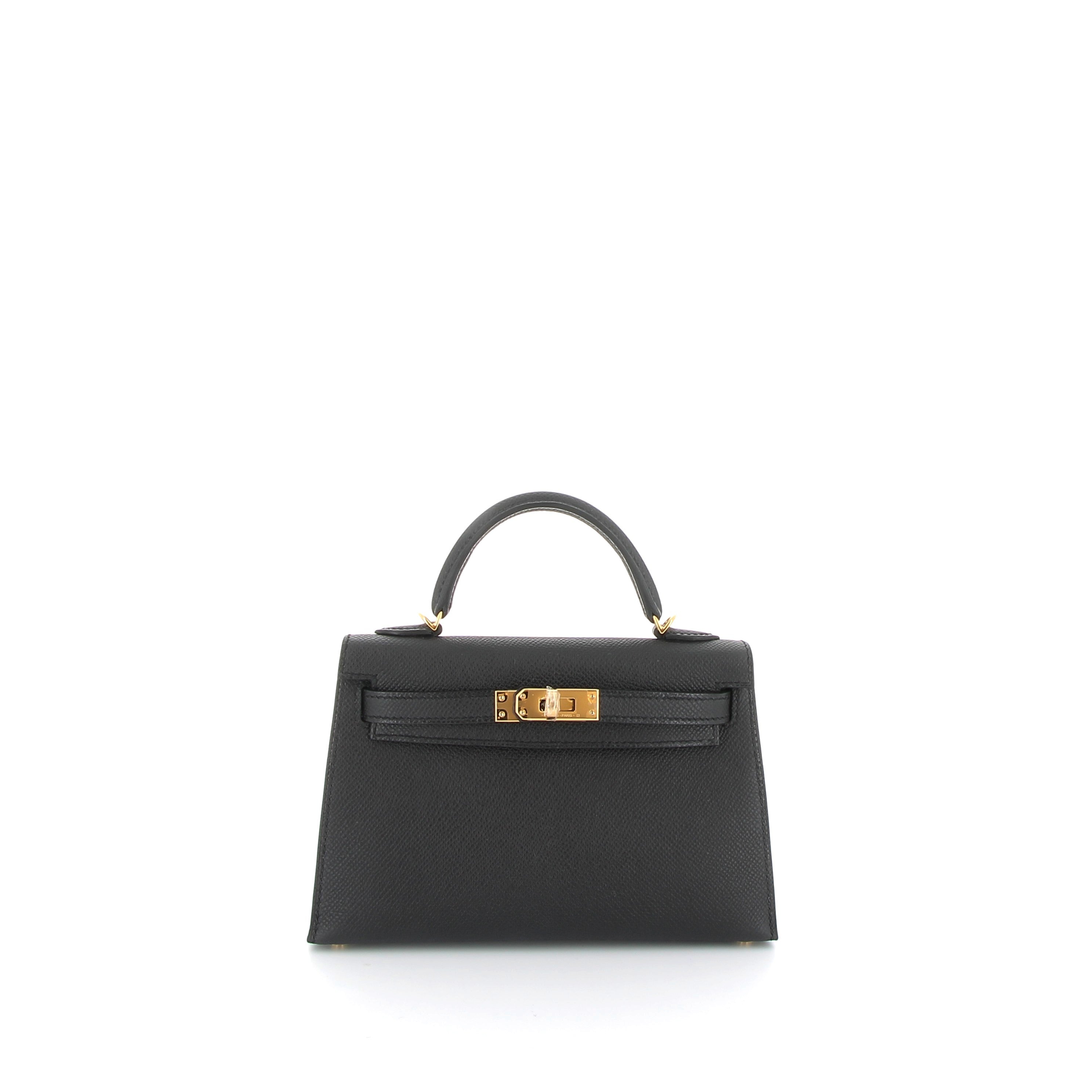 HERMES Kelly 20 Noir Epsom Finition Or Jaune